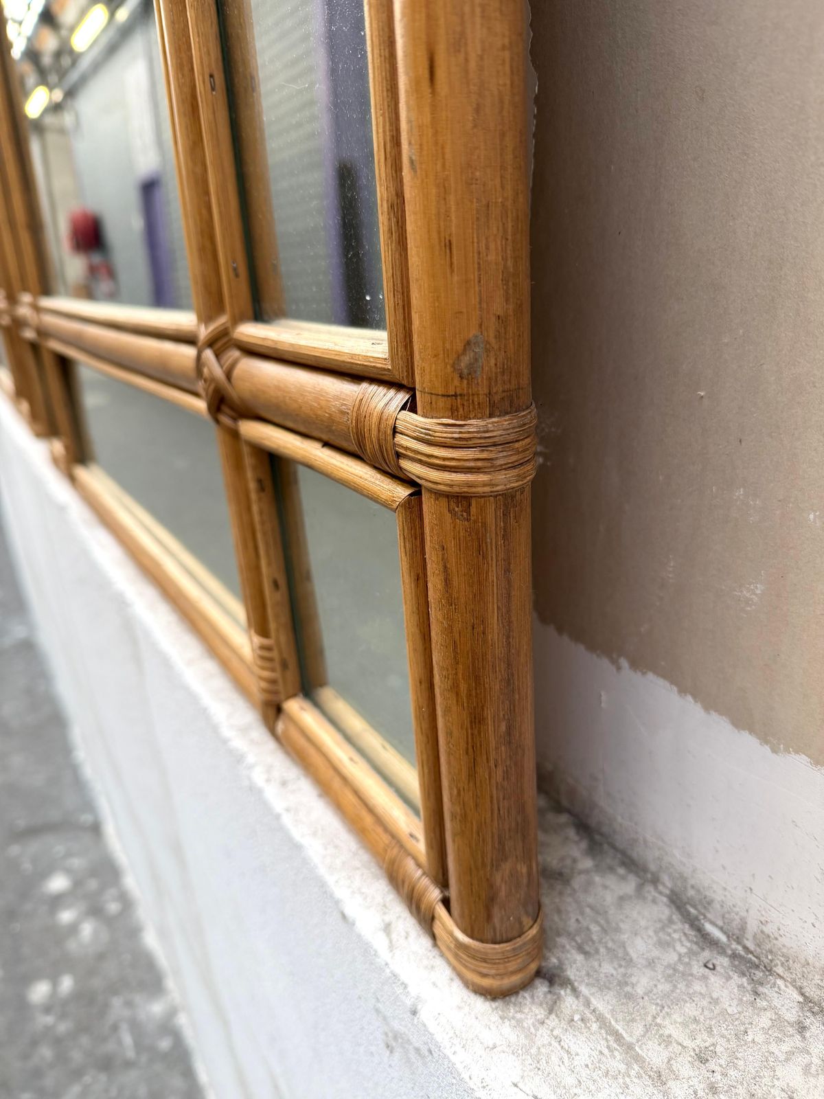 photo furniture Large Rattan Parclosed Mirror . Italy, 1970s