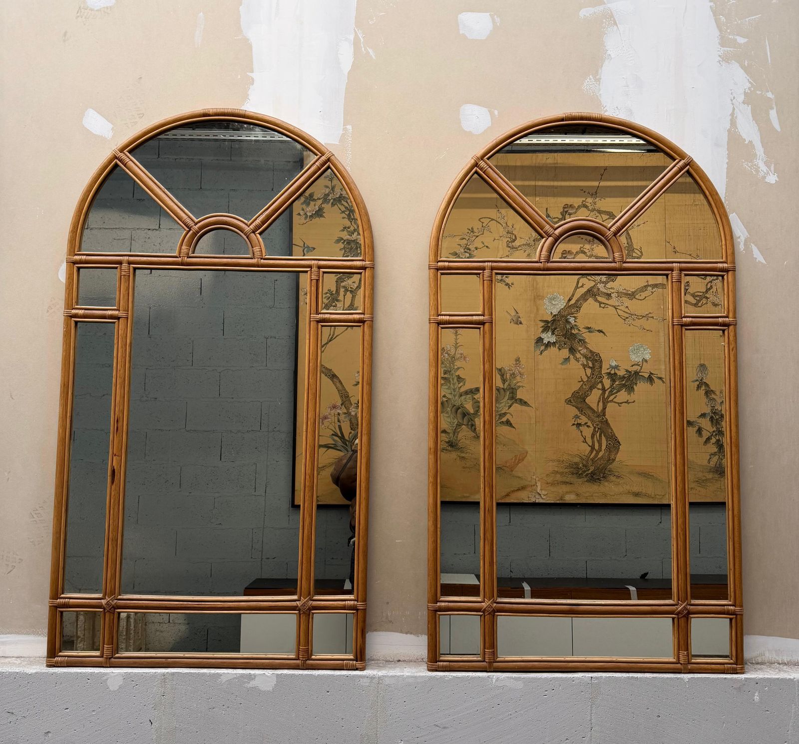 Home Decor Large Rattan Parclosed Mirror . Italy, 1970s photo