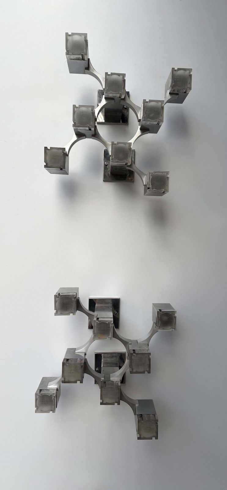 Pair Of Sconces Cubic Metal Chrome And Lucite By Sciolari, Italy, 1970s photo vinterior