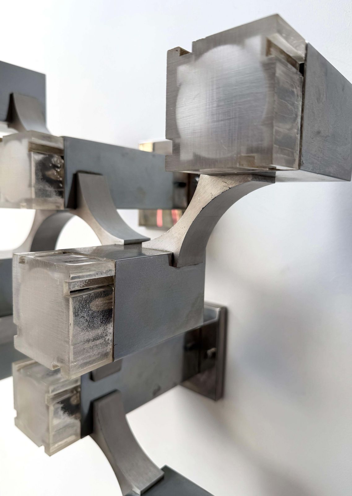 photo furniture Pair Of Sconces Cubic Metal Chrome And Lucite By Sciolari, Italy, 1970s