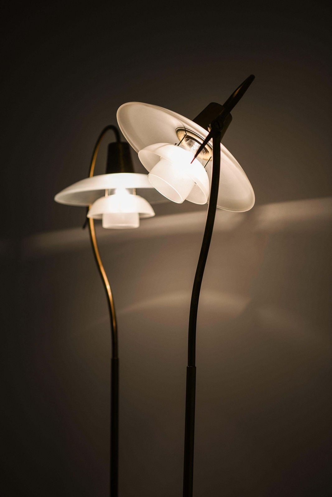 Floor Lamp In Bronze Patinated Brass And Glass Shades By Poul Henningsen, 1940's photo buy