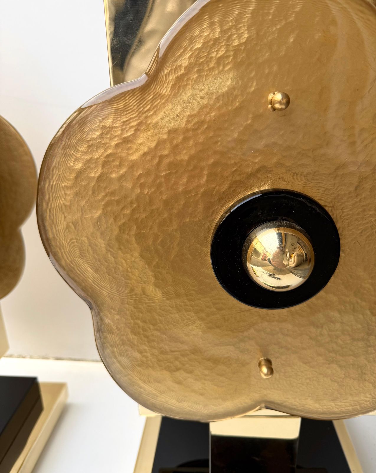photo furniture Contemporary Pair Of Brass And Murano Glass Big Gold Flowers Lamps, Italy