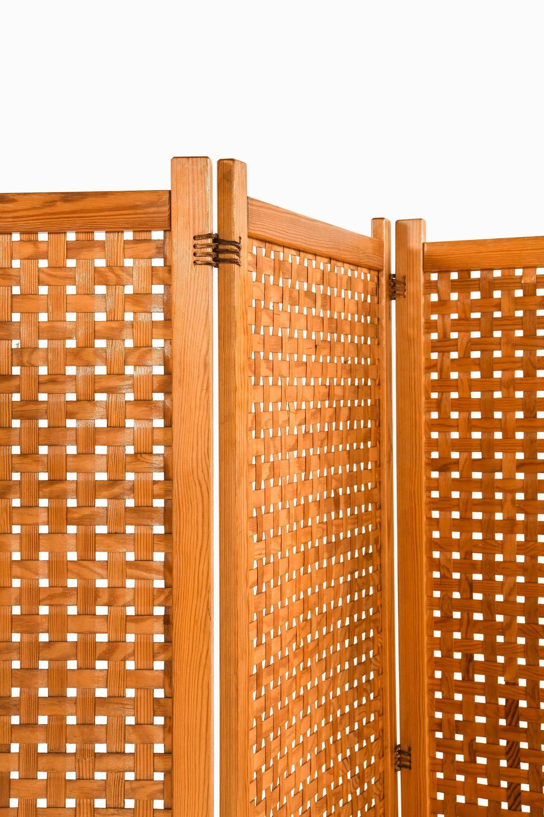 Very Rare Folding Screen / Room Divider In Pine With Suede Strings, 1950's photo Home Decor