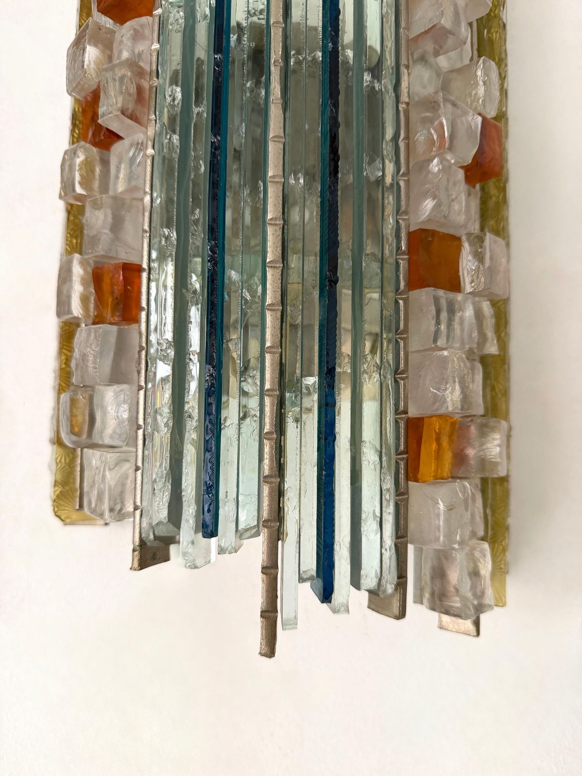 Pair Of Hammered Glass Silver Iron Sconces By Biancardi, Italy, 1970s photo buy