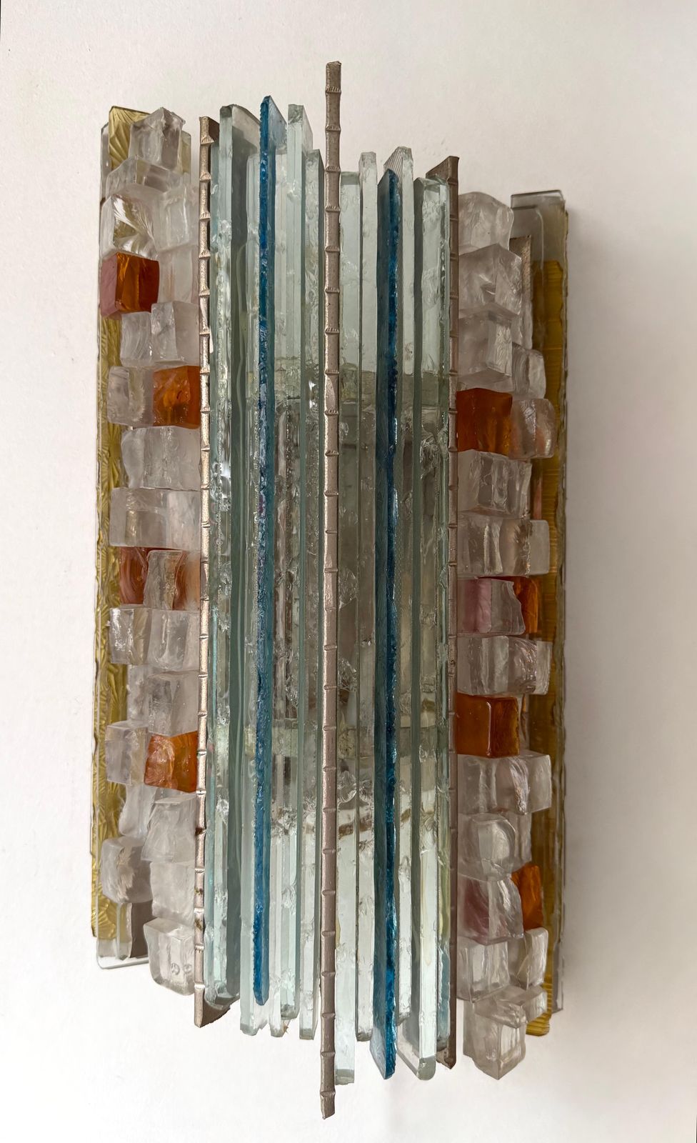 photo buy Pair Of Hammered Glass Silver Iron Sconces By Biancardi, Italy, 1970s