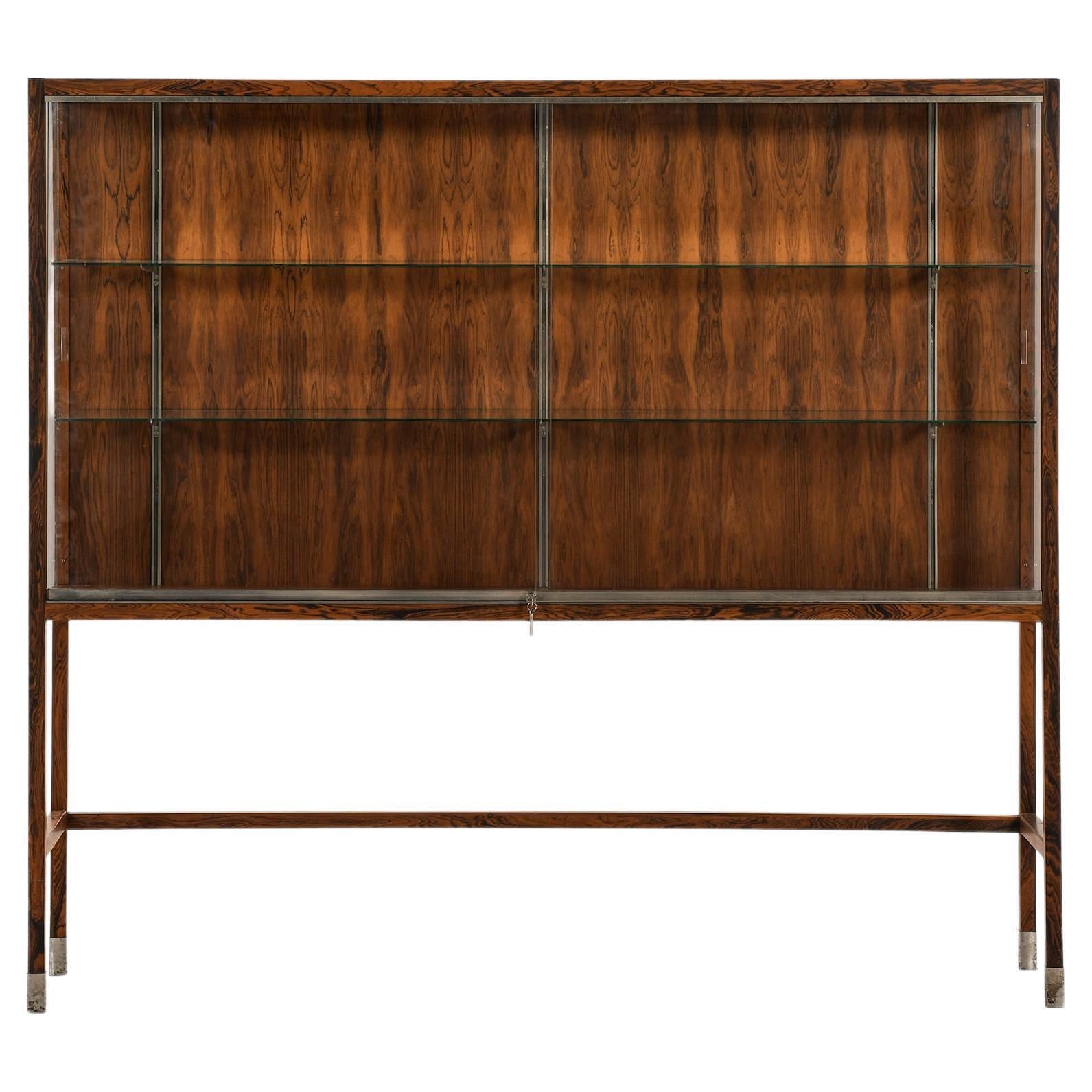 Unique And Large Display Cabinet In Rosewood, Steel And Glass, 1960's
