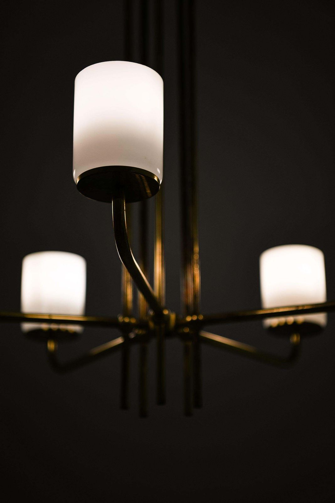 Ceiling Lamp In Brass And Opaline Glass In The Manner Of Paavo Tynell, 1950's photo 8263.0