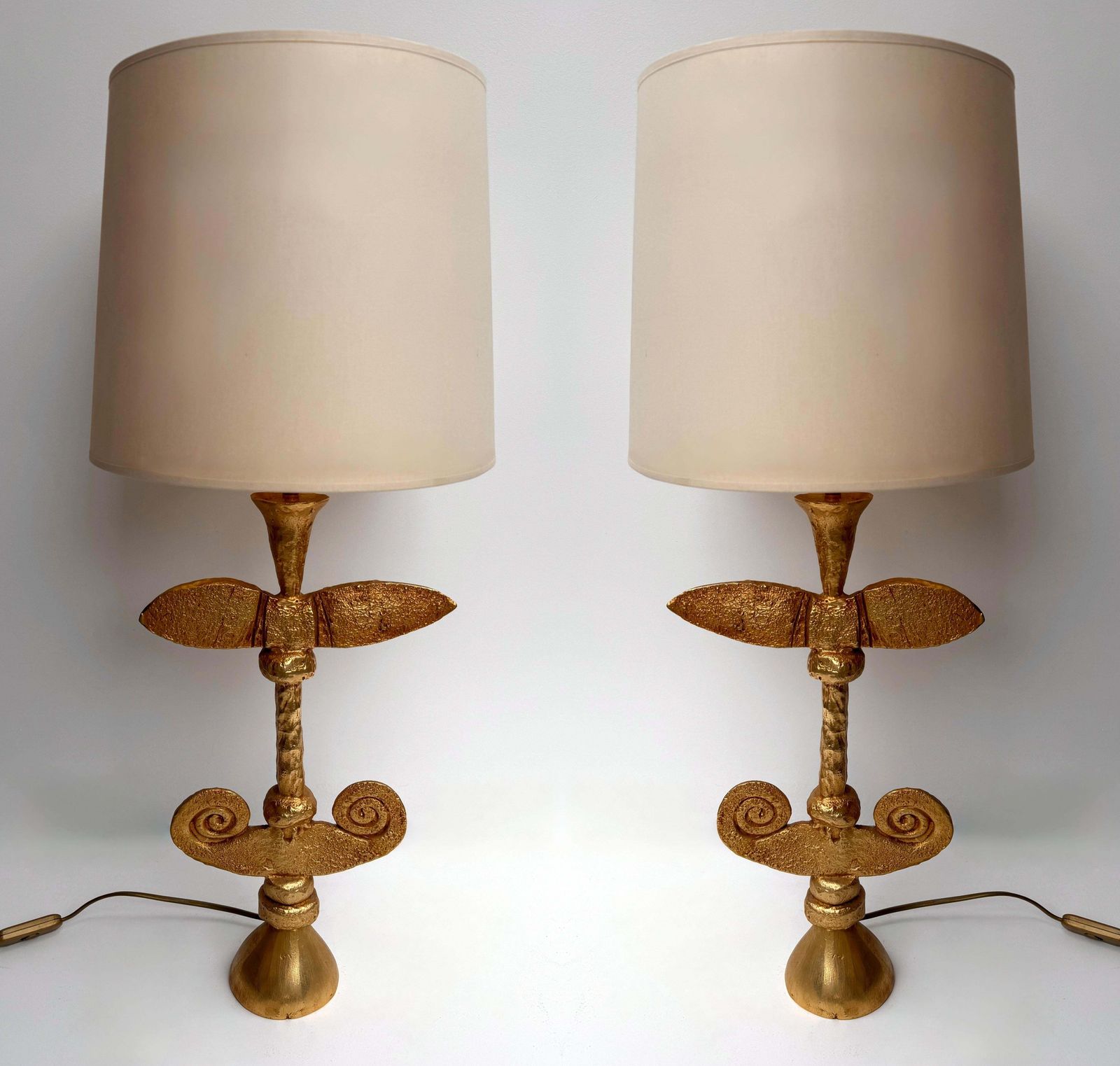 Pair Of Lamps Gilt Metal By Pierre Casenove For Fondica, France, 1990s photo for sale