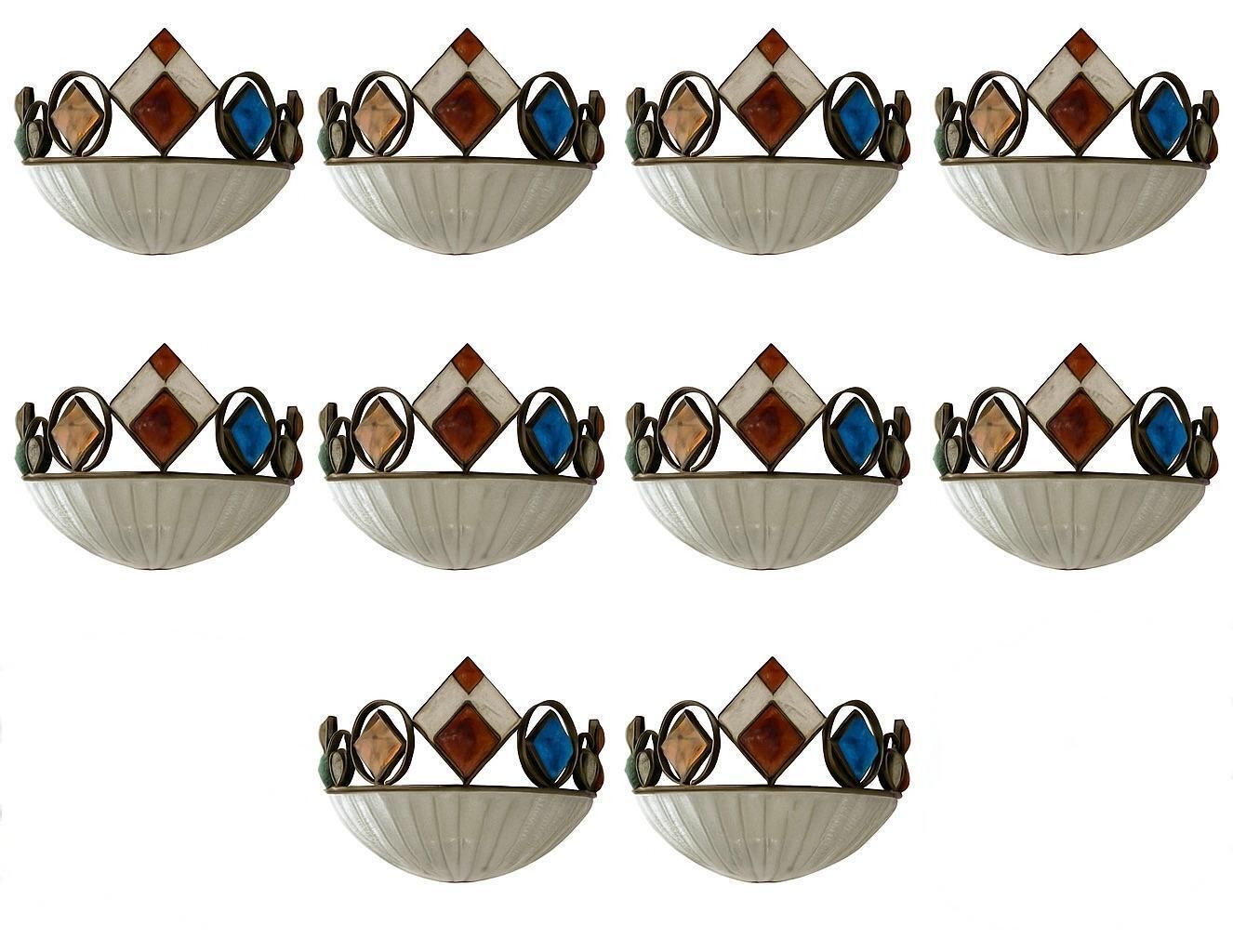 photo vinterior Hammered Glass Wrought Iron Murano Glass Sconce By Longobard, Italy, 1970s