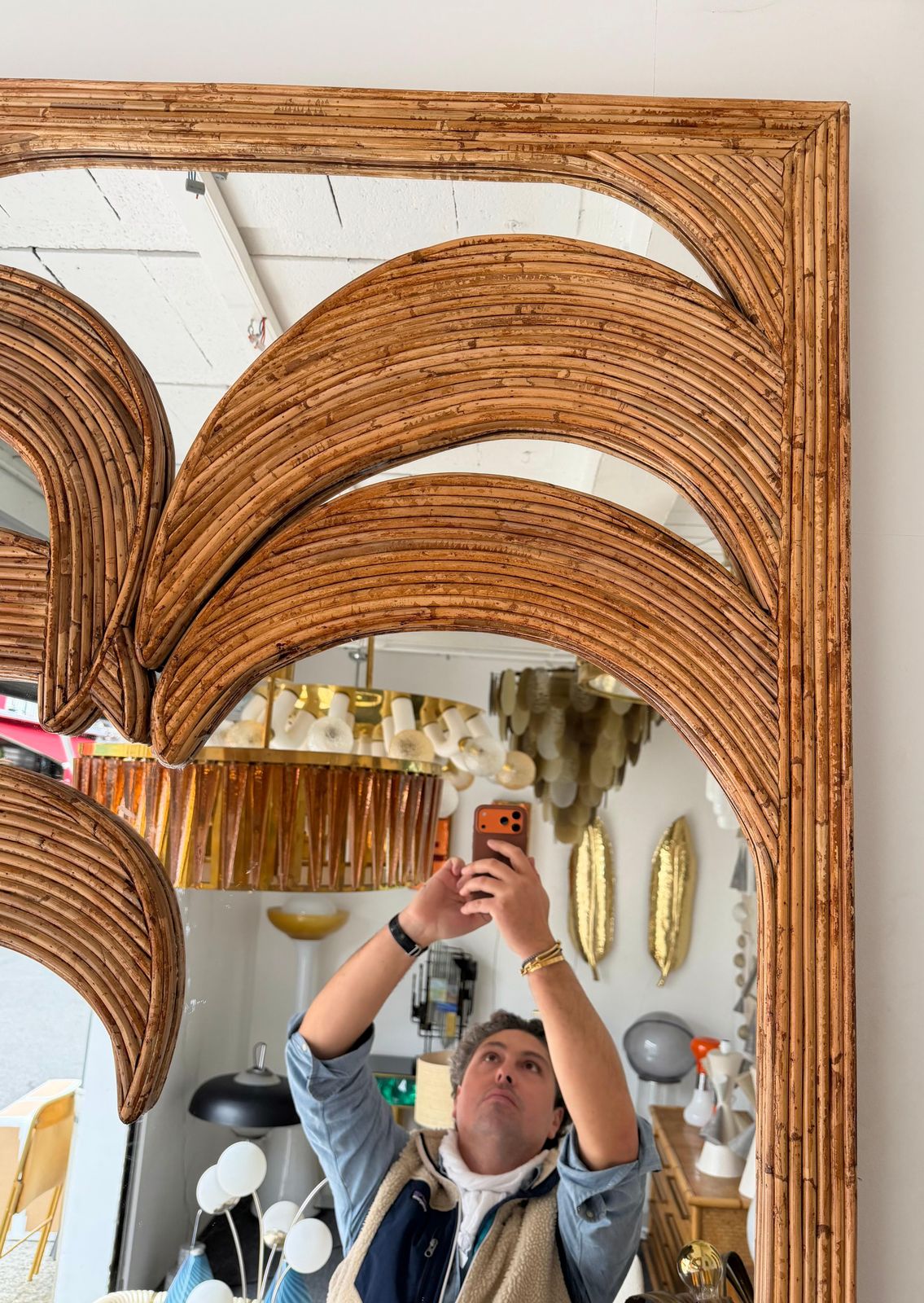 6628.0 Large Rattan Palm Tree Mirror By Vivai Del Sud. Italy, 1970s photo