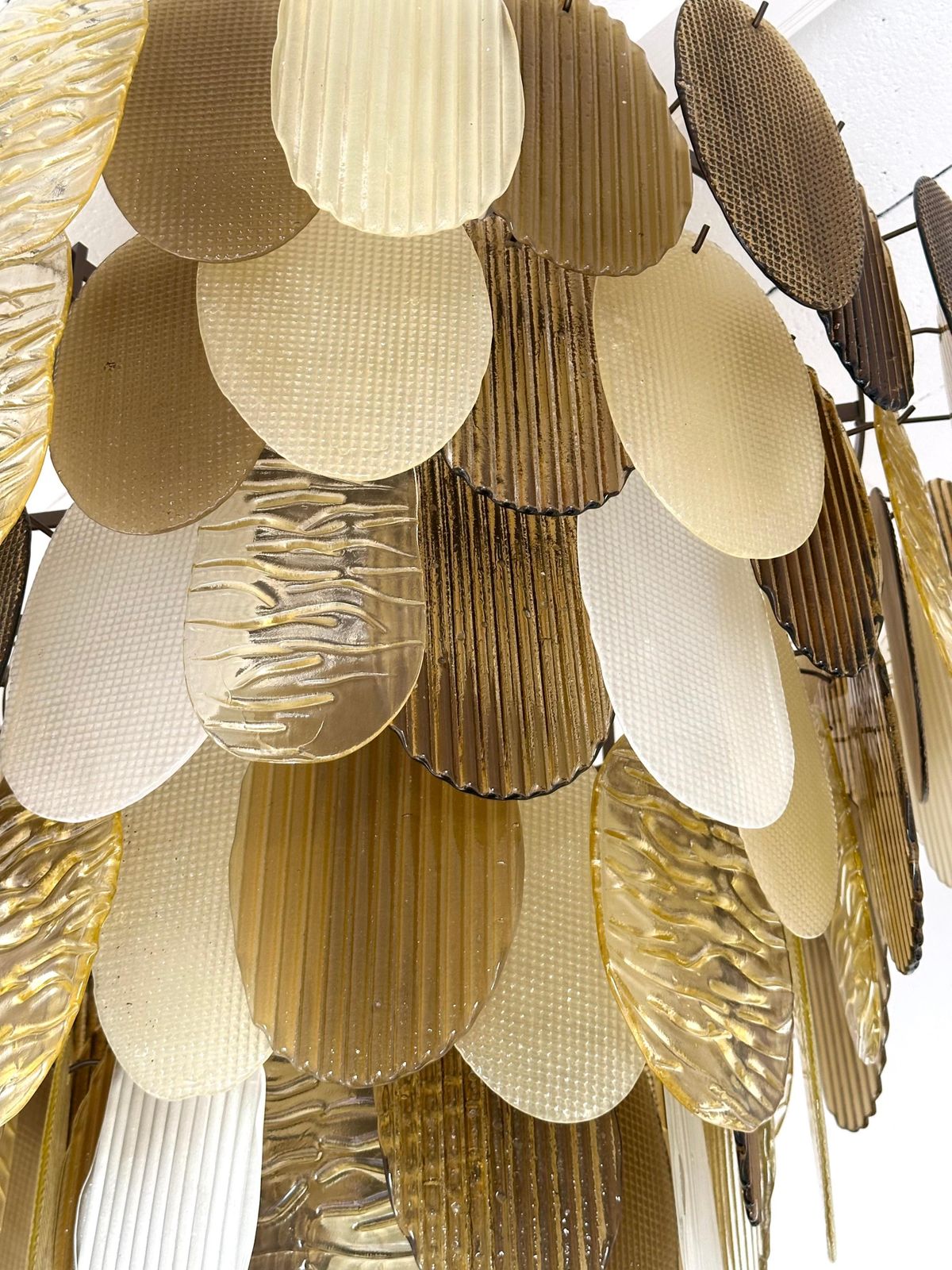 Large Contemporary Chandelier Tan Brown Tapestry Murano Glass By Ad, Italy photo buy