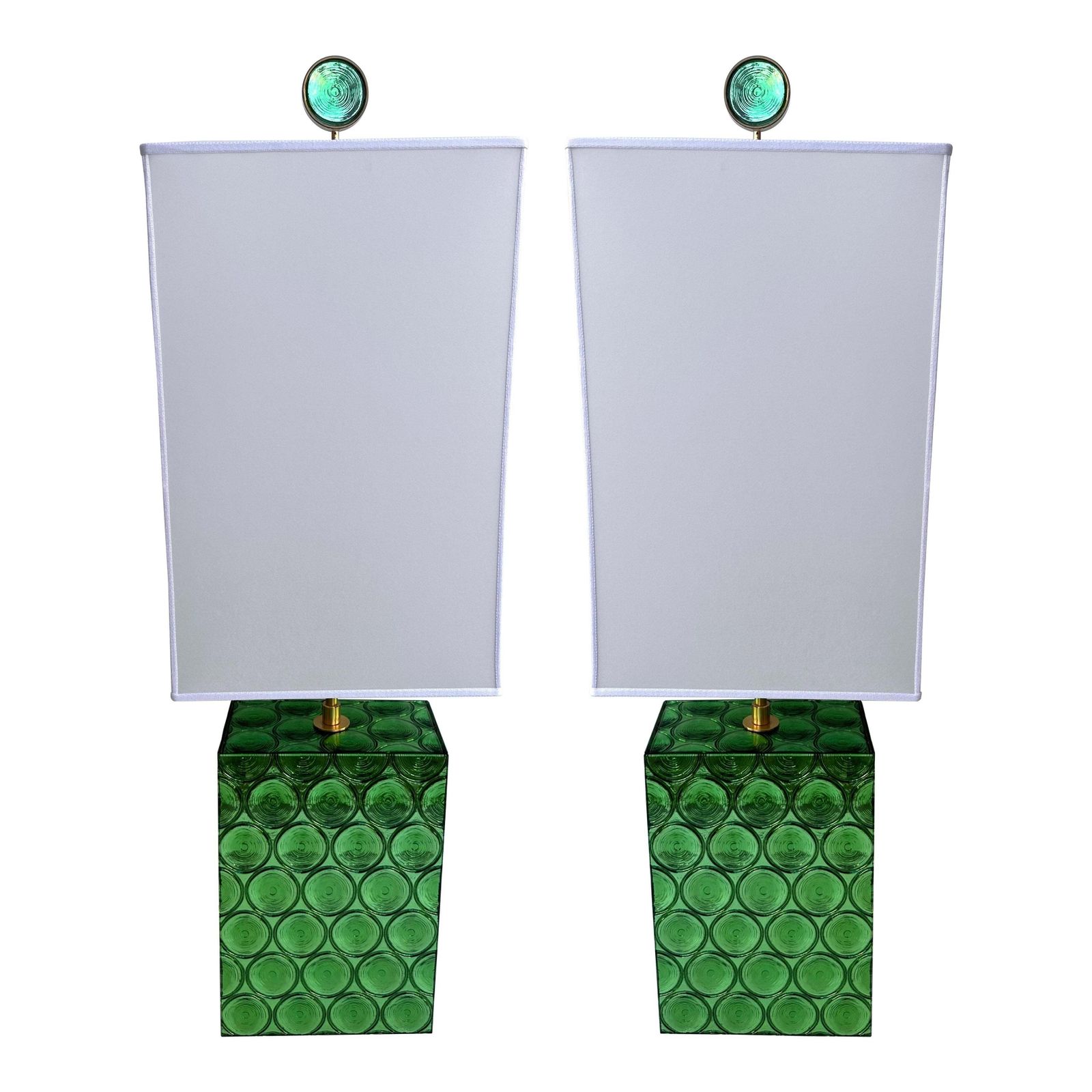 Contemporary Pair Of Brass And Murano Glass Lamps By Roberto Giulio Rida, Italy