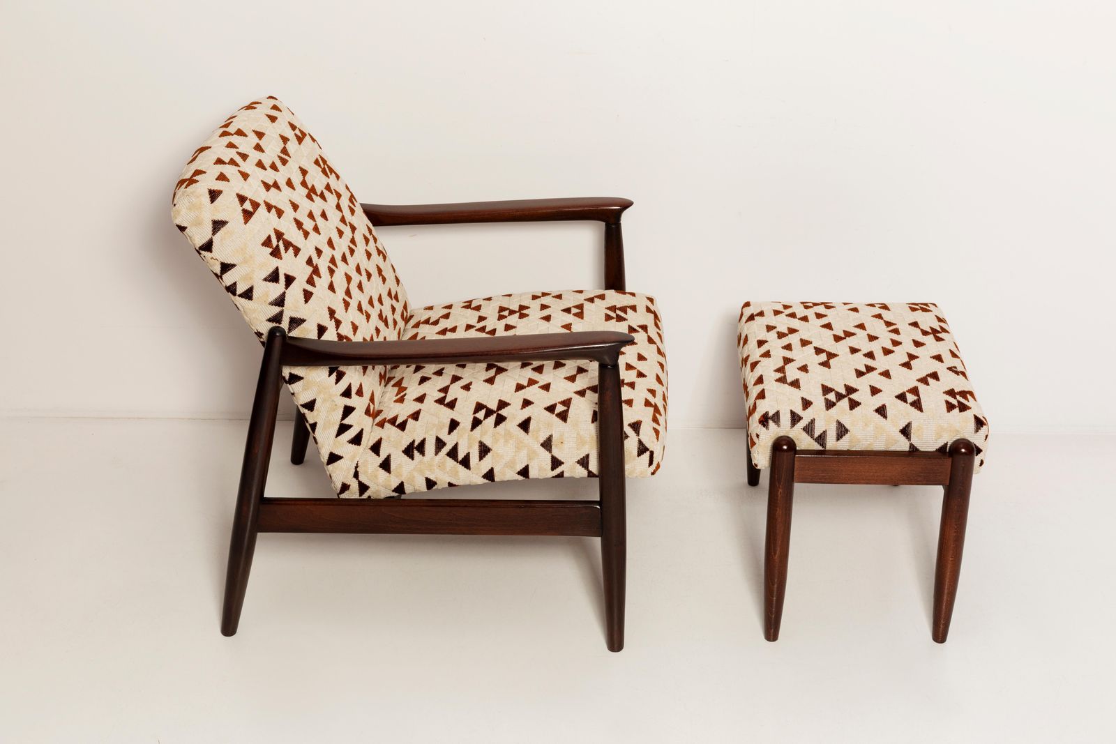Mid Century Gfm 64 Armchair And Stool, E. Homa, Drawing Jacquard By Dedar, 1960s photo 2347.0