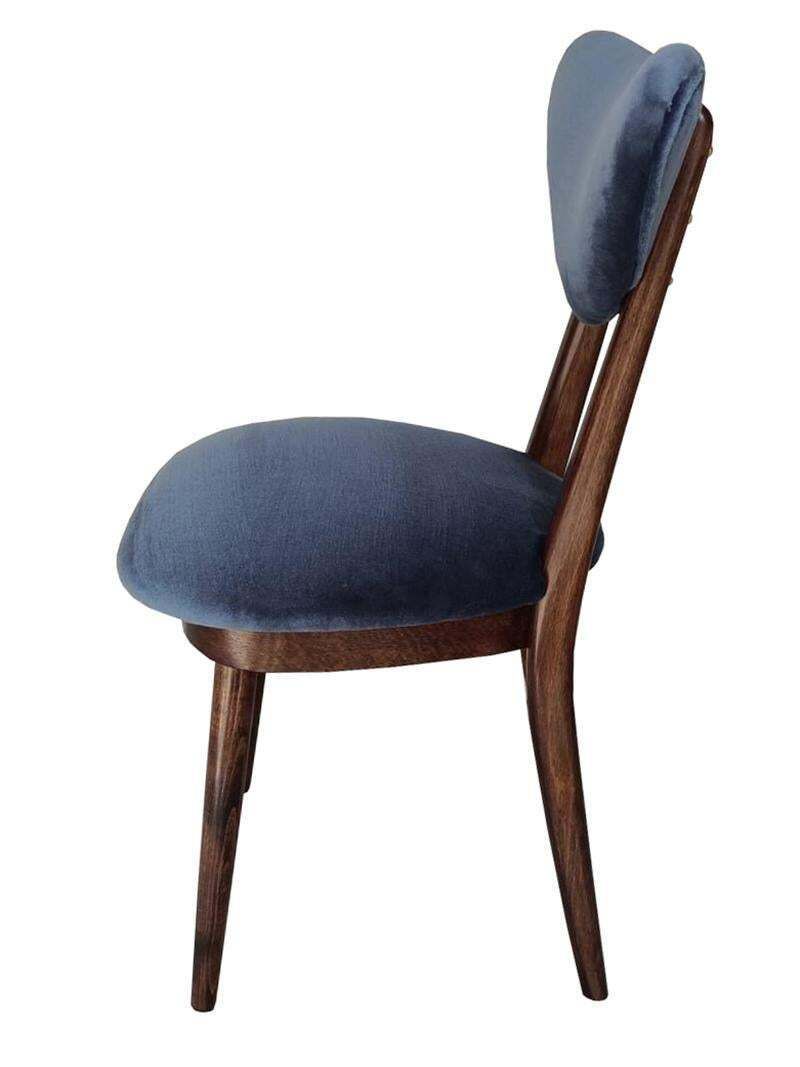 Mid Century Blue Velvet, Walnut Wood, Heart Chair, Poland, 1960s photo vinterior