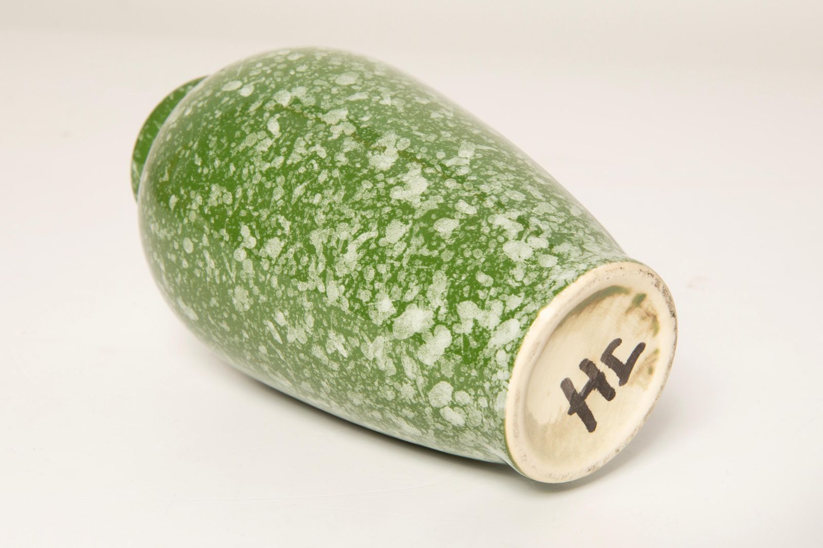 photo furniture Mid Century Small Green Porcelain Vase, Hand Painted, Europe, 1960s