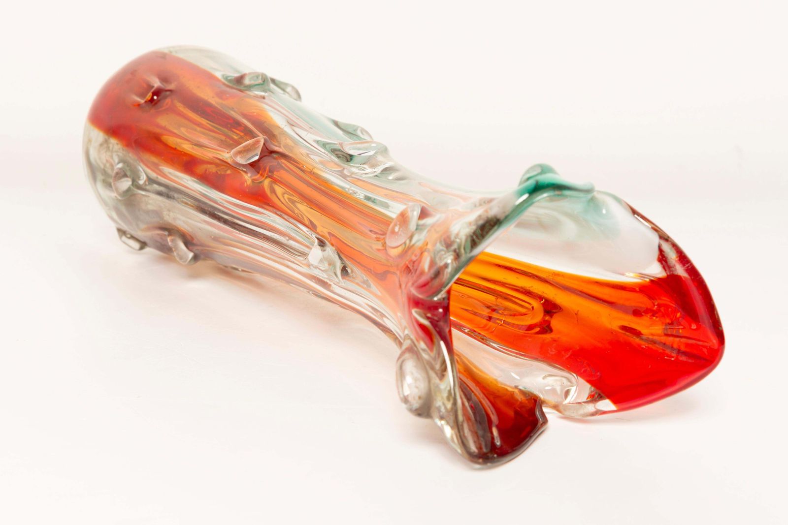 photo for sale Mid Century Artistic Glass Orange Vase, Tarnowiec, Sulczan, Europe, 1970s