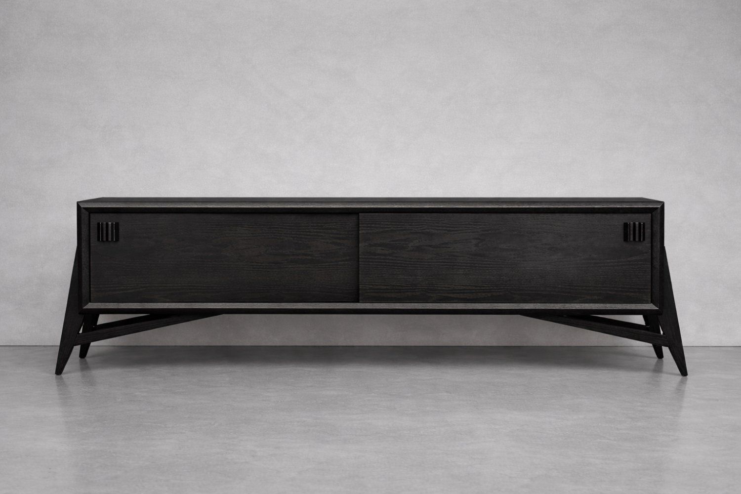 Furniture Mid Century Scandinavian Modern Dark Oak Sideboard With Wooden Handles, 1960s photo