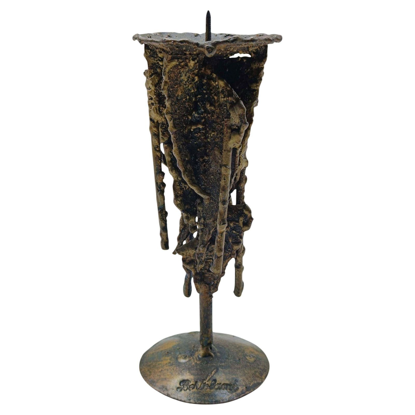 Brutalist Candleholder In Cast Metal, Italy 1950s