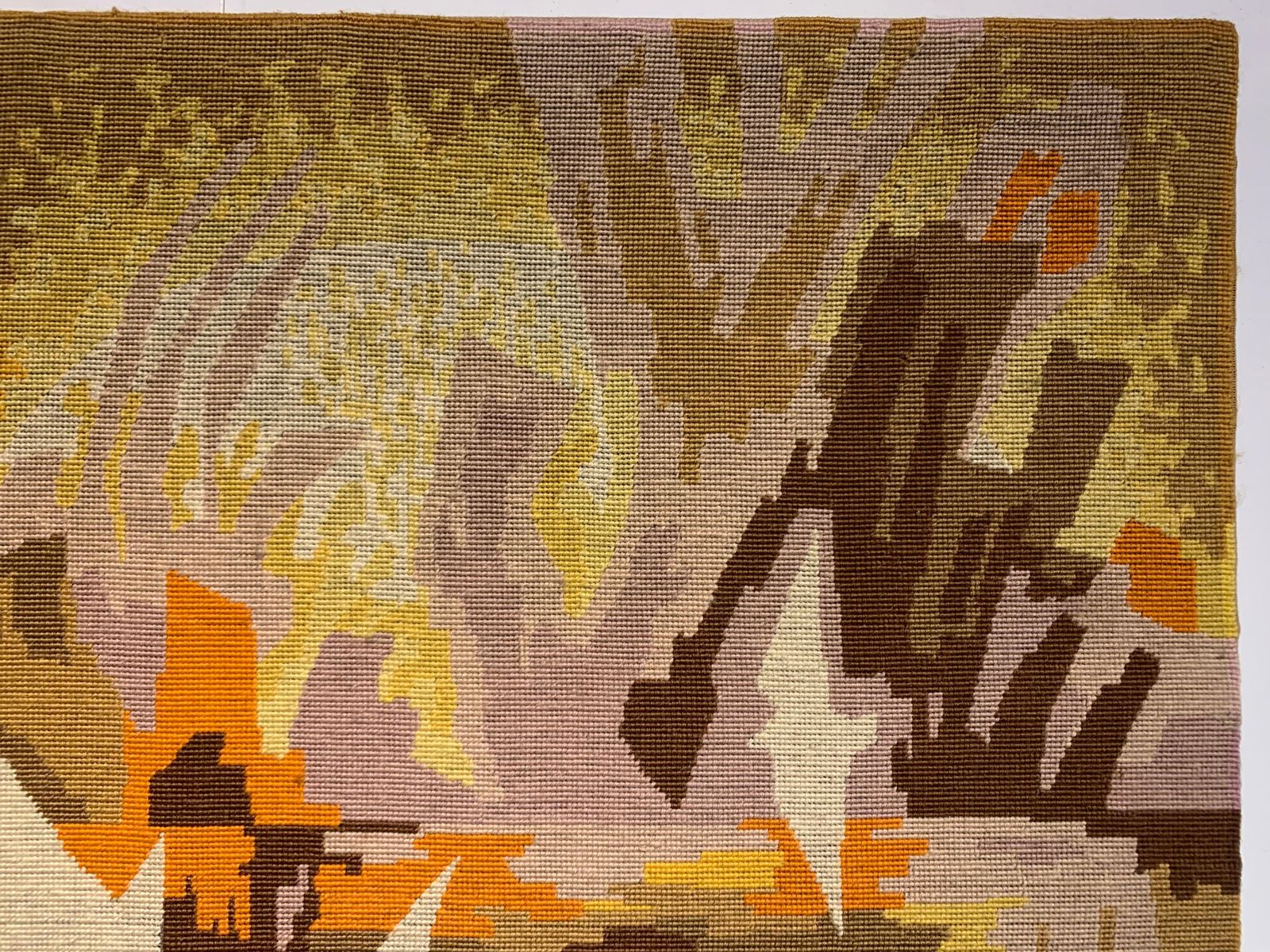 Mid Century Modern Wool Tapestry, Signed Duprez, French, 73x102 Cm photo Art