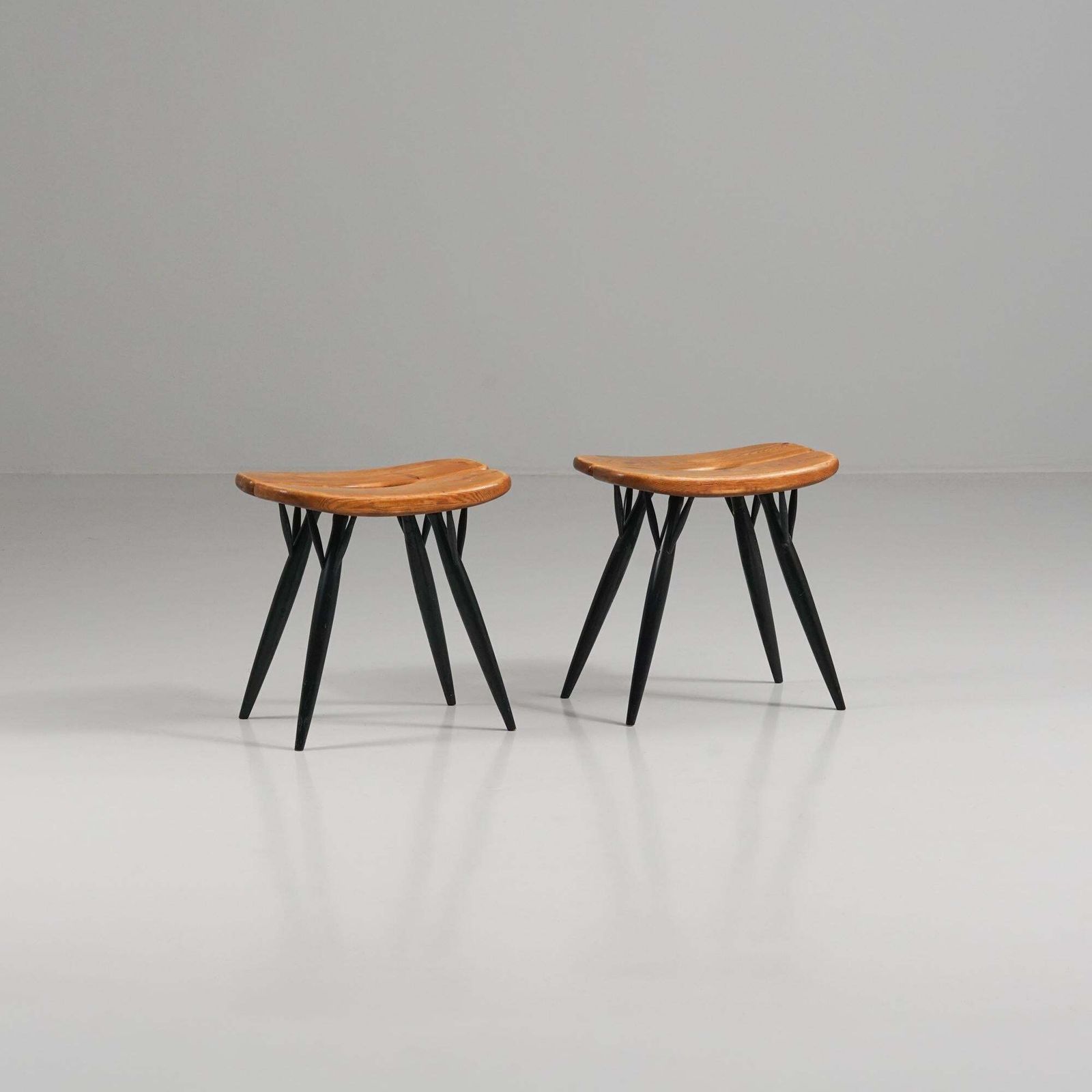 Pair Of Model Pirkka Stools, Ilmari Tapiovaara, Laukaan Puu, Finland, 1950s photo furniture