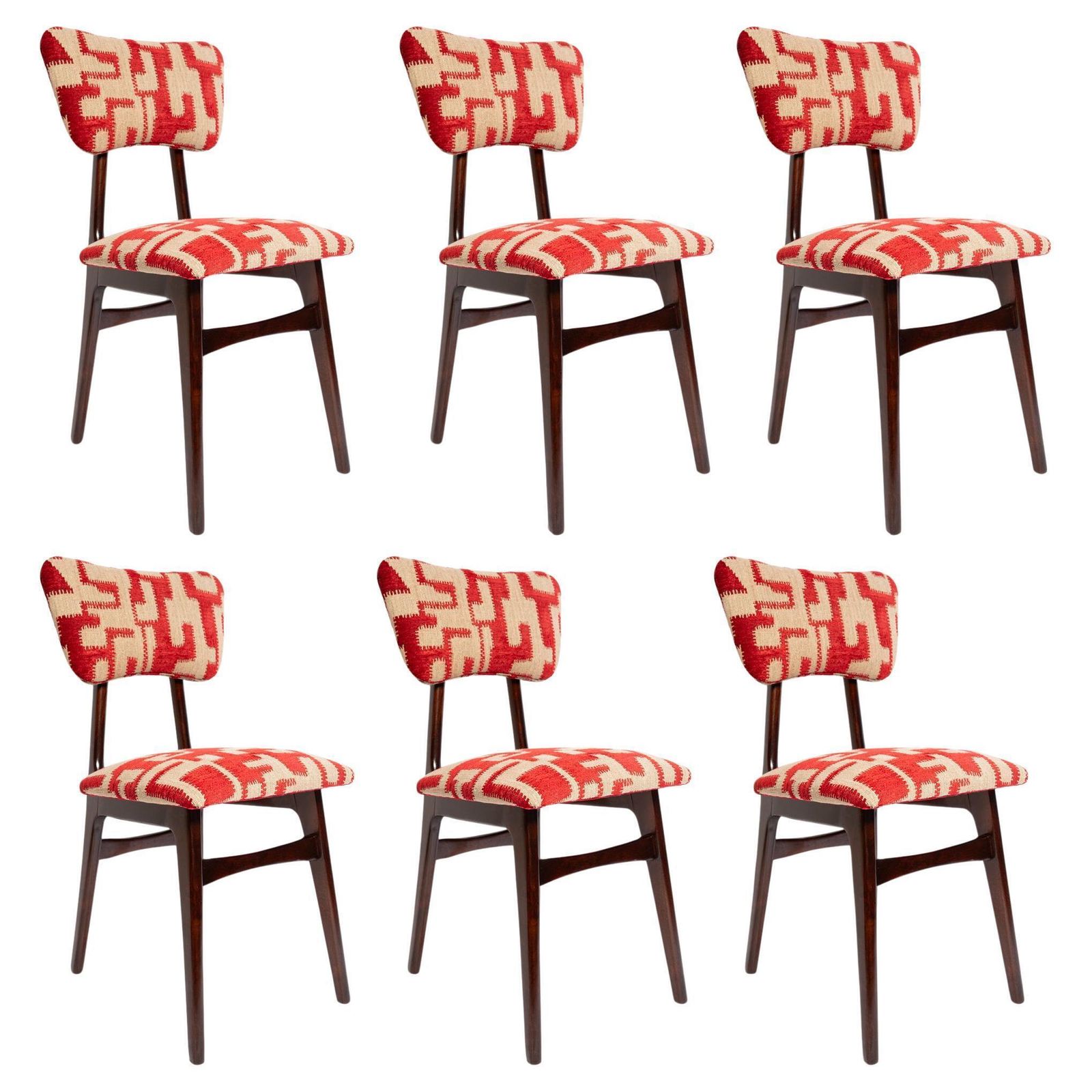 Set Of Six Mid Century Butterfly Chairs, Delfi Carmine C&C, Walnut Wood, 1960s