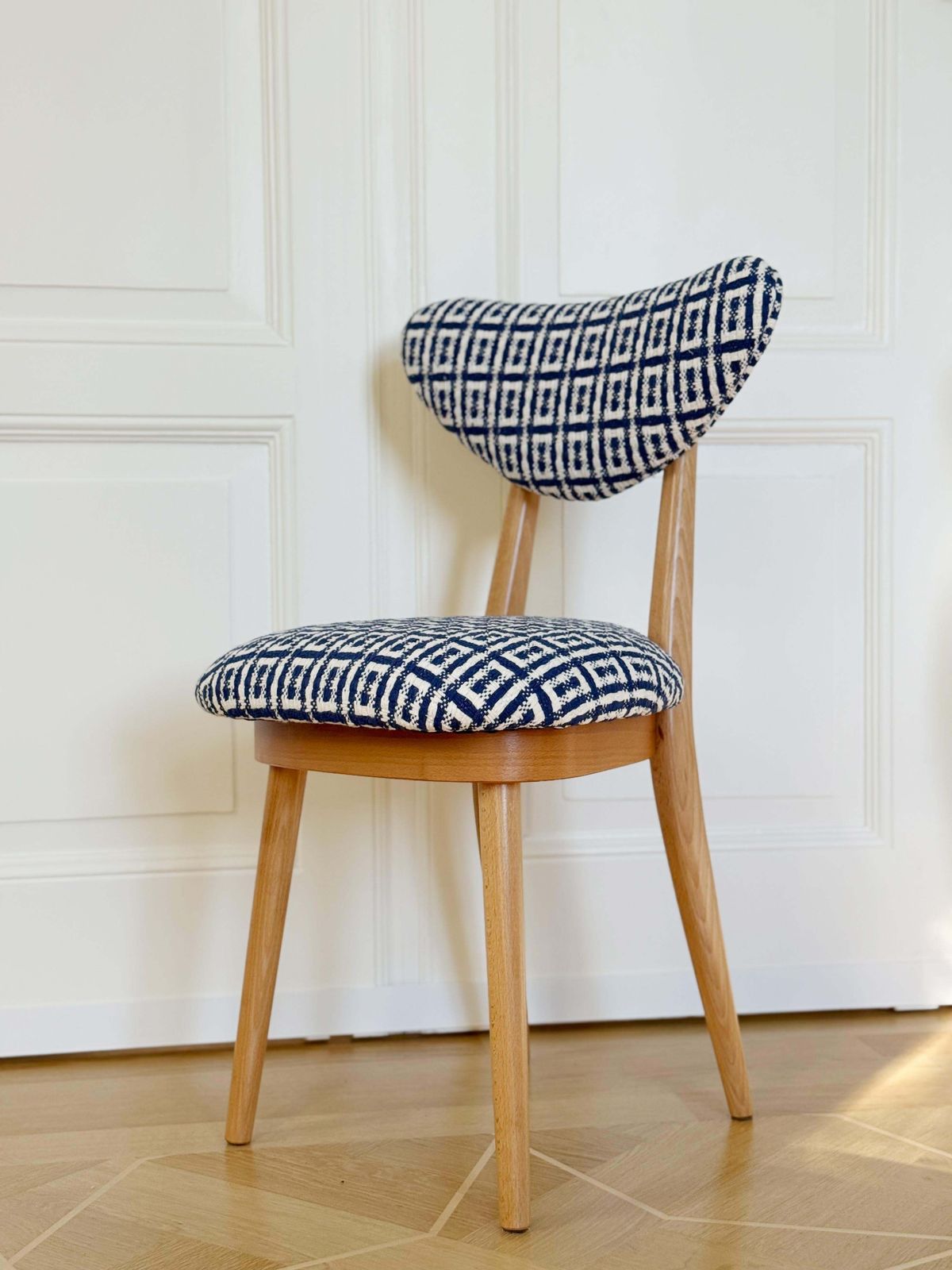 Furniture Set Of Eight Mid Century Heart Chairs In Hsh Jacquard By Dedar, Europe, 1960s photo