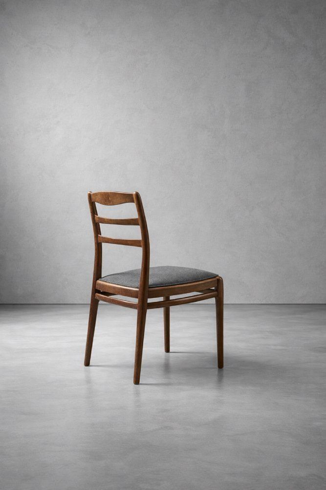 Mid Century Modern Danish Teak & Grey Fabric Chairs, 1960s, Set Of 4 photo vinterior