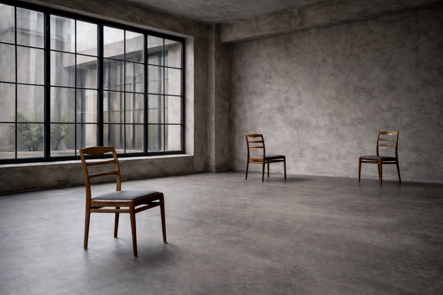 photo for sale Mid Century Modern Danish Teak & Grey Fabric Chairs, 1960s, Set Of 4
