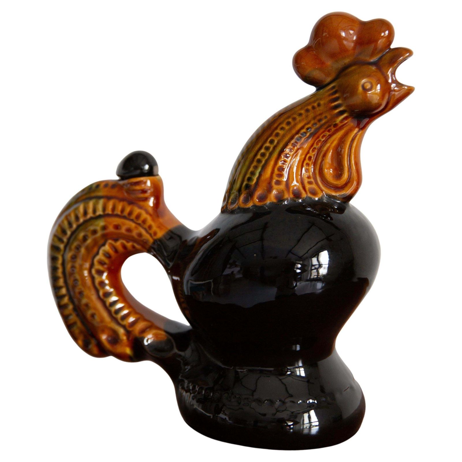 Mid Century Brown Cock Decanter Carafe, Ceramic, Europe, 1960s