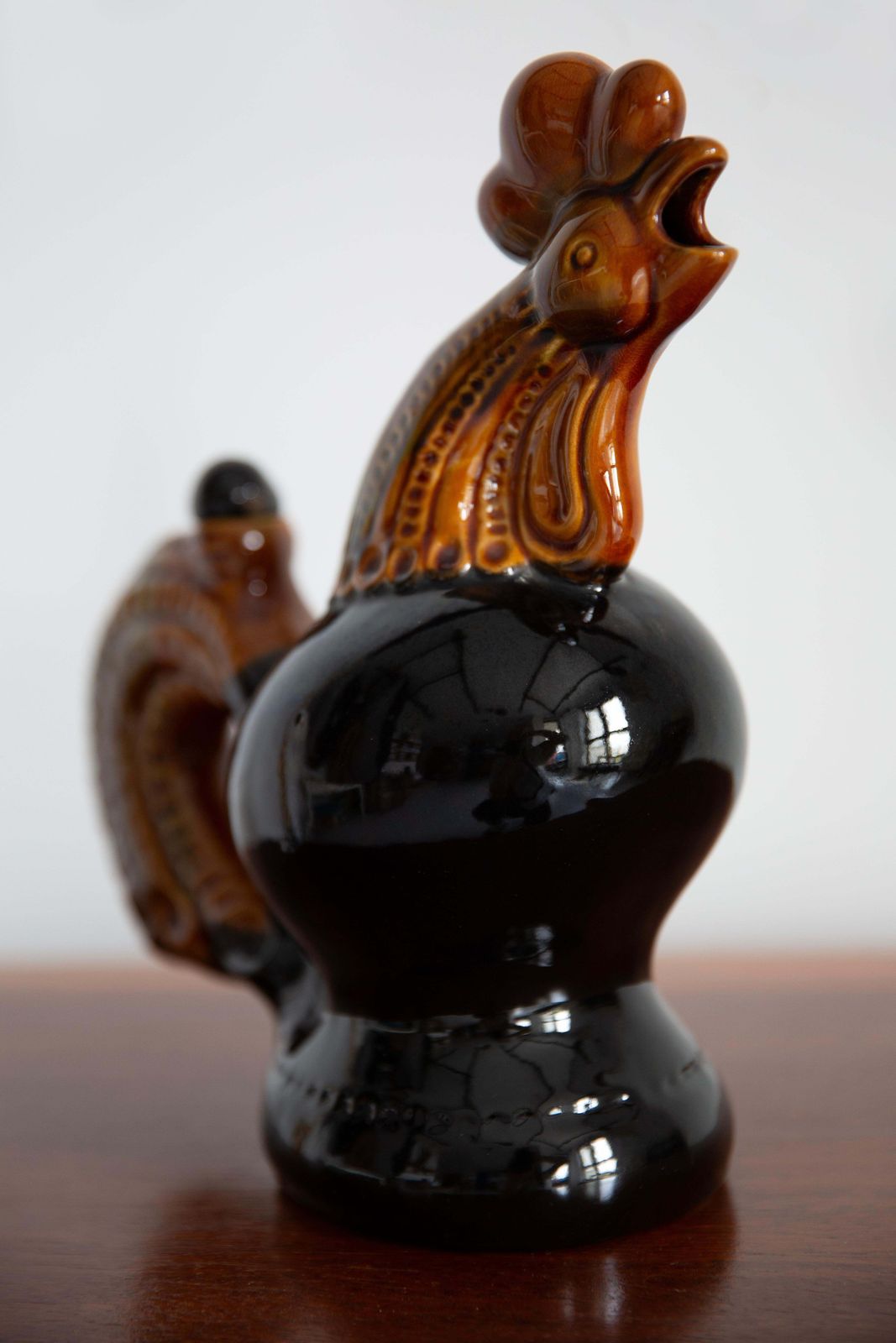 Mid Century Brown Cock Decanter Carafe, Ceramic, Europe, 1960s photo vinterior