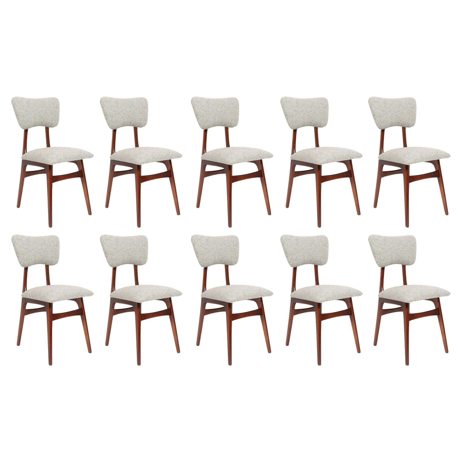 Set Of Ten Mid Century Butterfly Chairs, Blue Gray Wool, Europe, 1960s