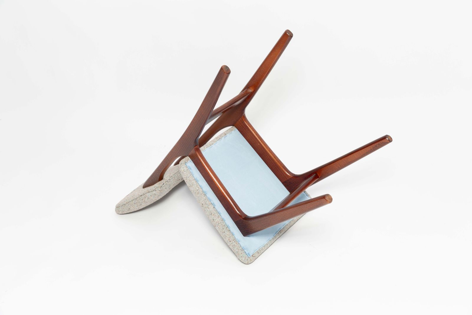 photo for sale Set Of Ten Mid Century Butterfly Chairs, Blue Gray Wool, Europe, 1960s