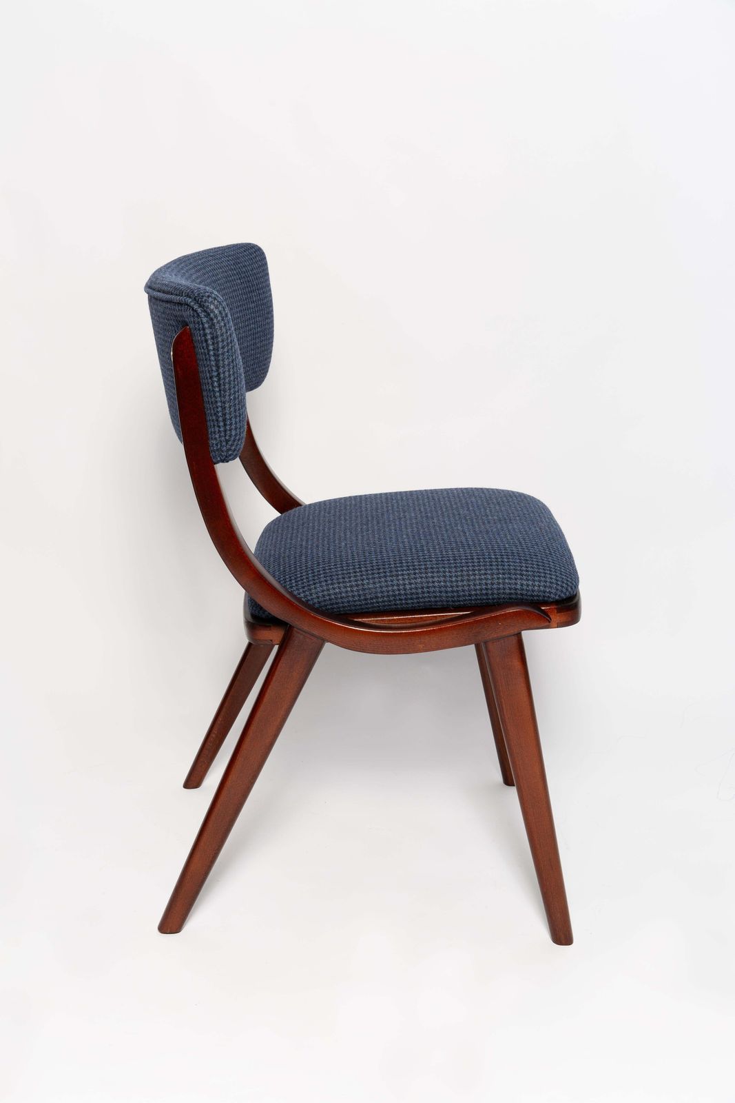 Mid Century Modern Bumerang Chair, Navy Cheerful Check Wool, Poland, 1960s photo for sale