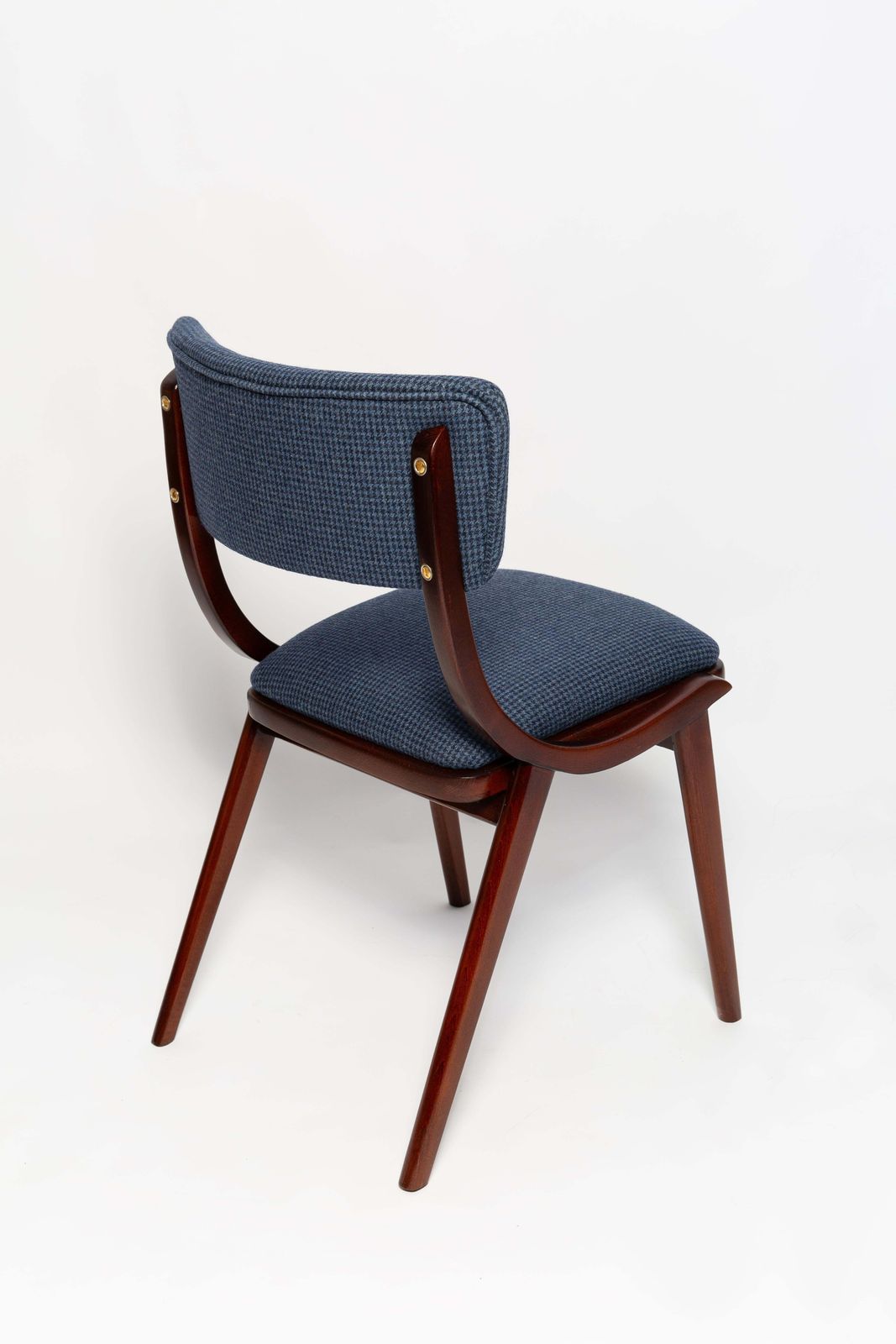 Mid Century Modern Bumerang Chair, Navy Cheerful Check Wool, Poland, 1960s photo Furniture