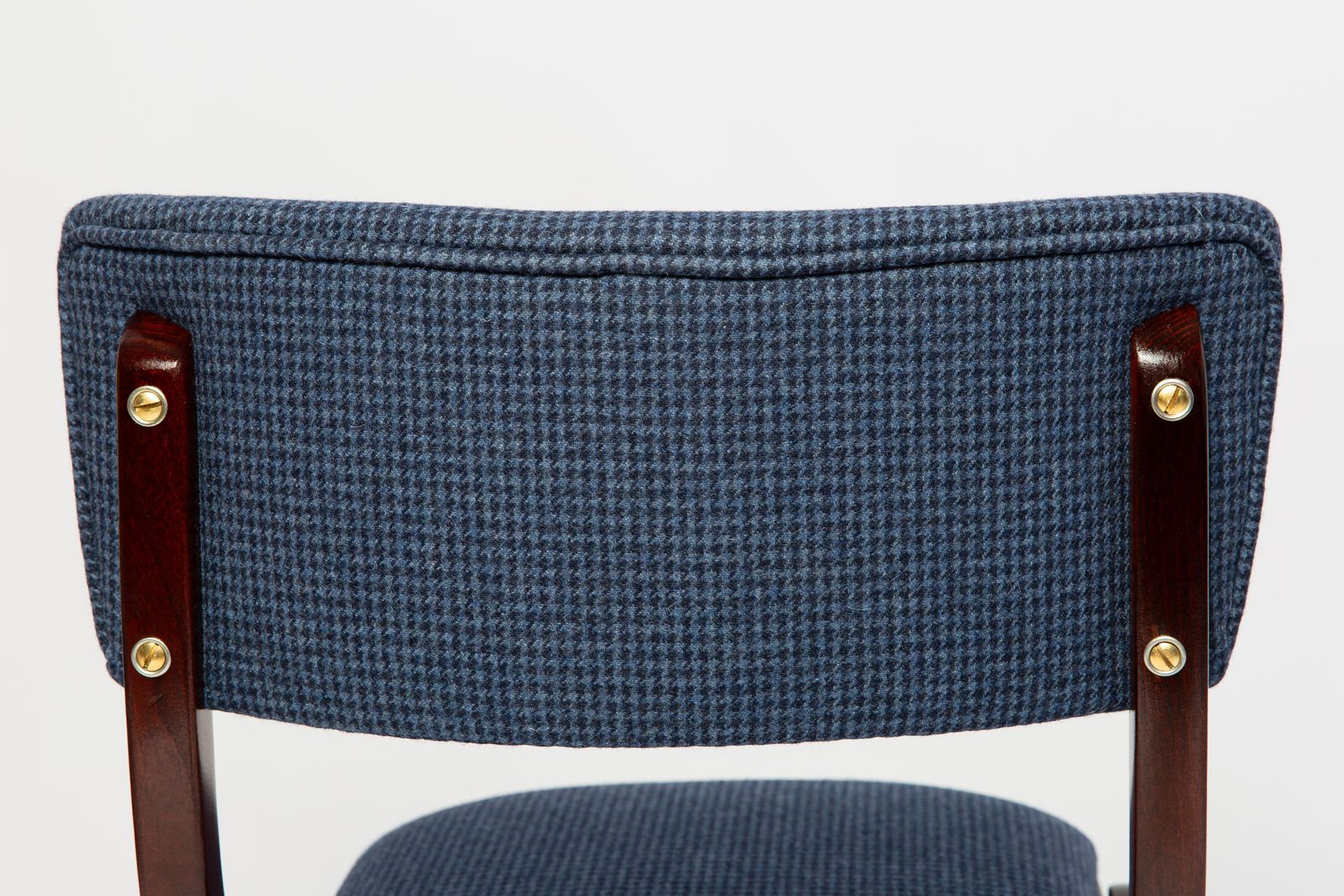 Mid Century Modern Bumerang Chair, Navy Cheerful Check Wool, Poland, 1960s photo vinterior