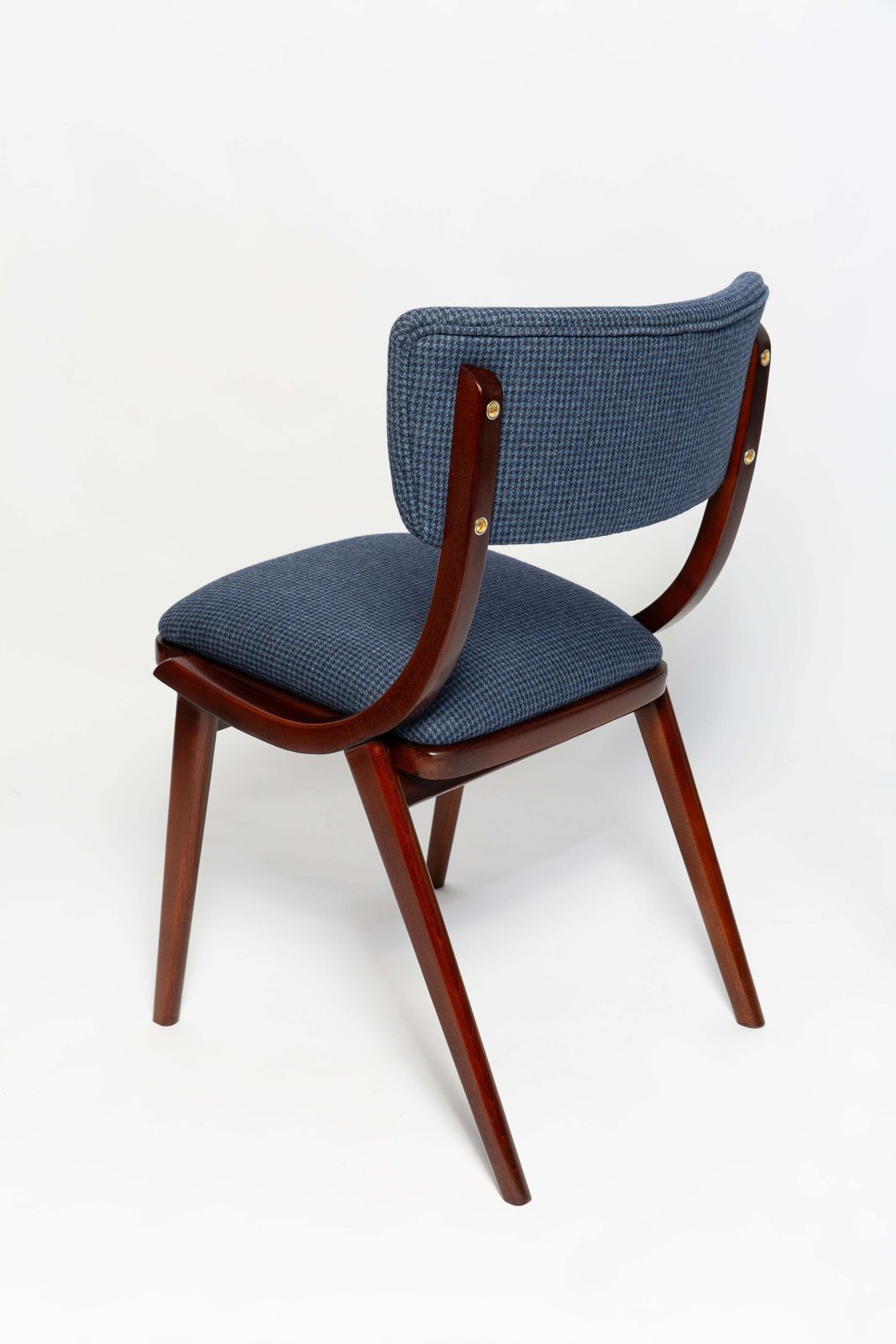 Mid Century Modern Bumerang Chair, Navy Cheerful Check Wool, Poland, 1960s photo buy