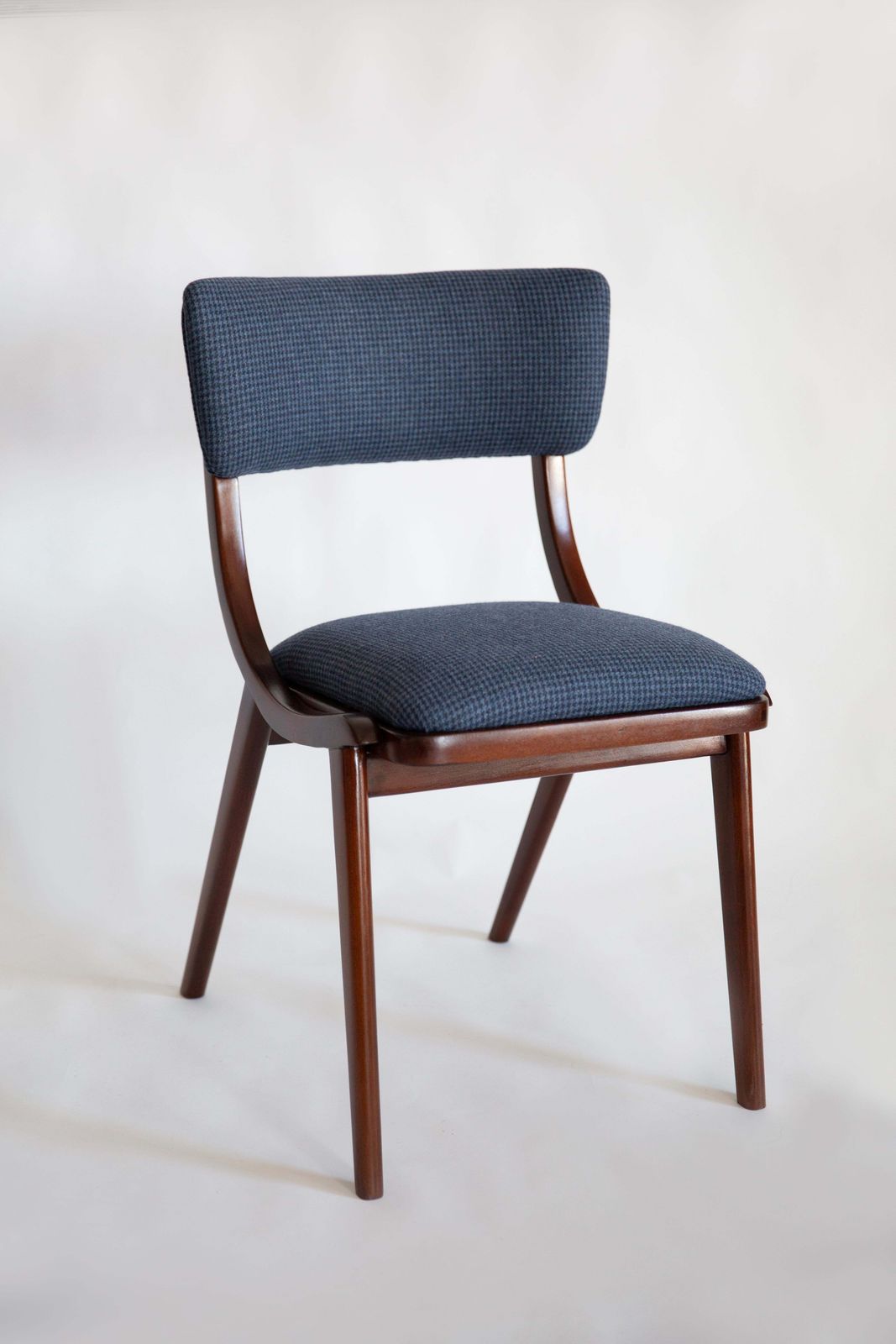 Furniture Mid Century Modern Bumerang Chair, Navy Cheerful Check Wool, Poland, 1960s photo