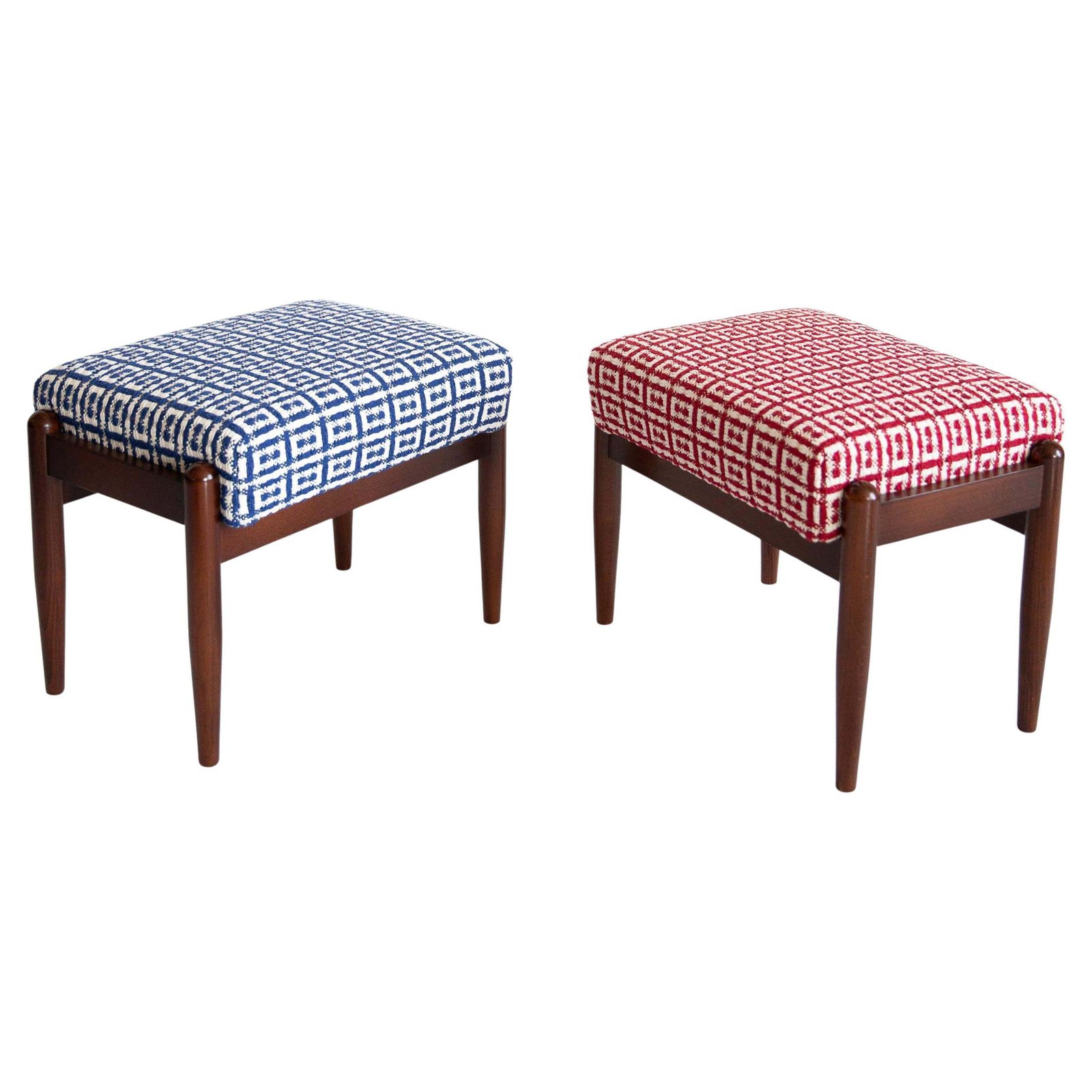 Pair Of Mid Century Gfm Stools In Tweed Jacquard Dedar, E. Homa, Europe, 1960s