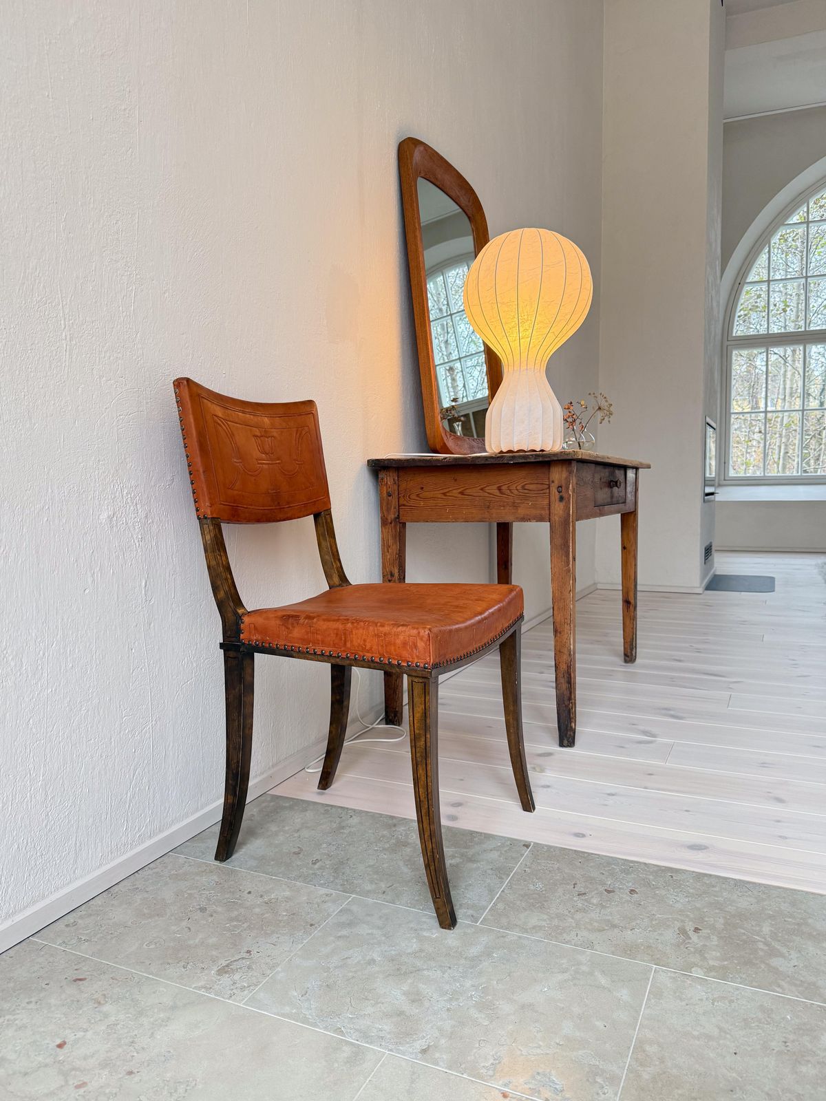 Art Deco Swedish Chair Pine And Leather Carl Bergsten 1929 photo for sale