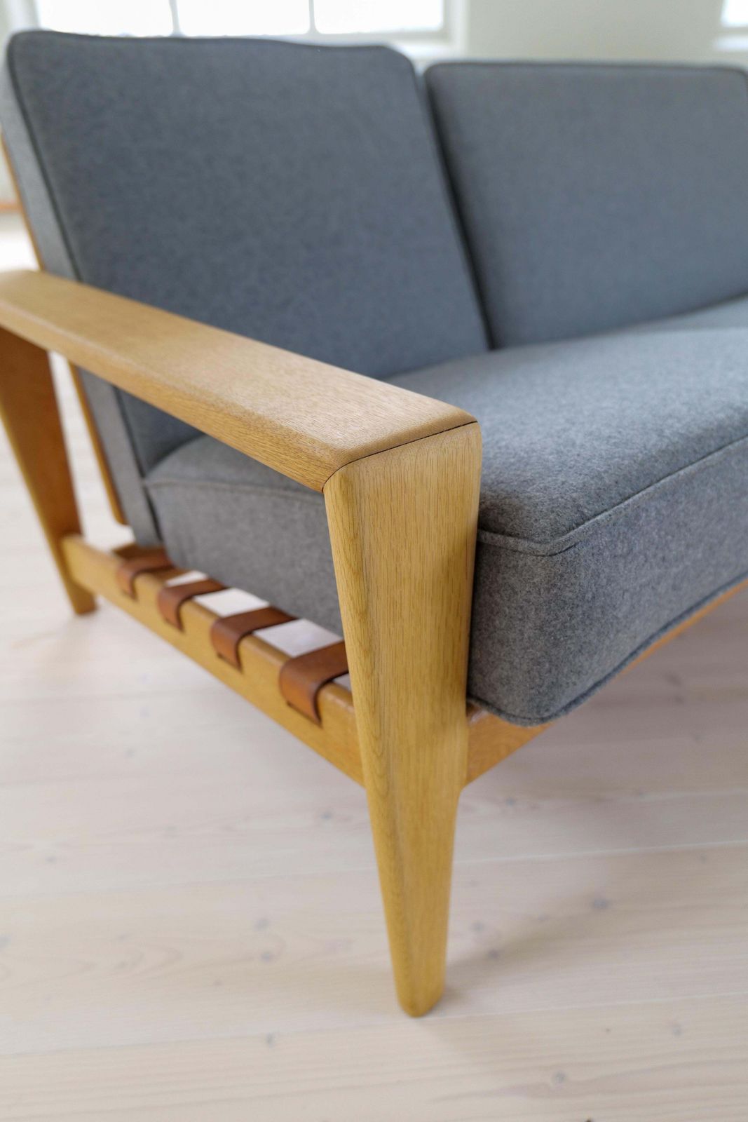 photo furniture Midcentury Large Sofa "Bodö" Oak, Leather And Wool, Svante Skogh, Sweden, 1960s