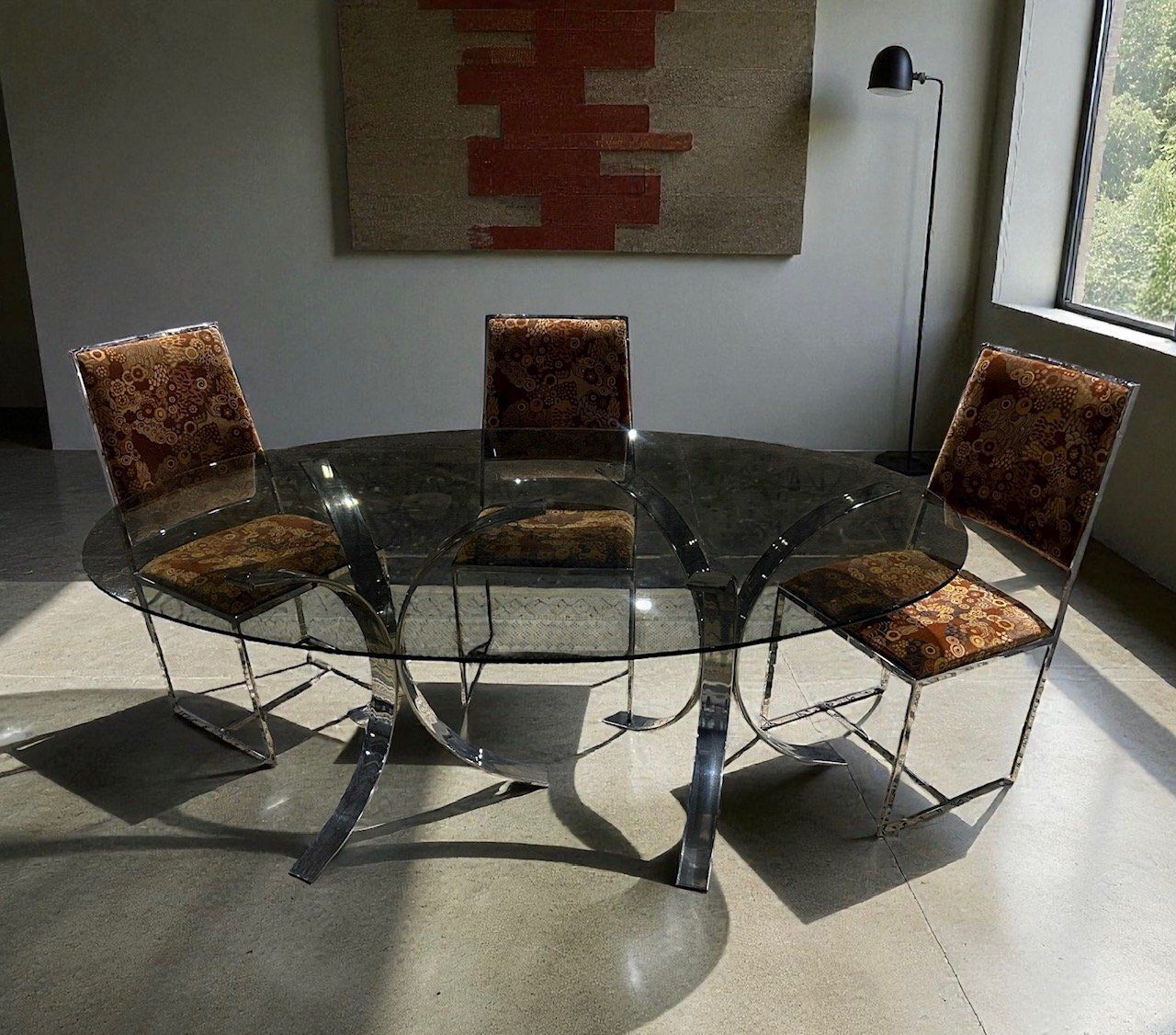 Vintage Oval Table In Chrome And Smoked Glass, 1970 photo furniture