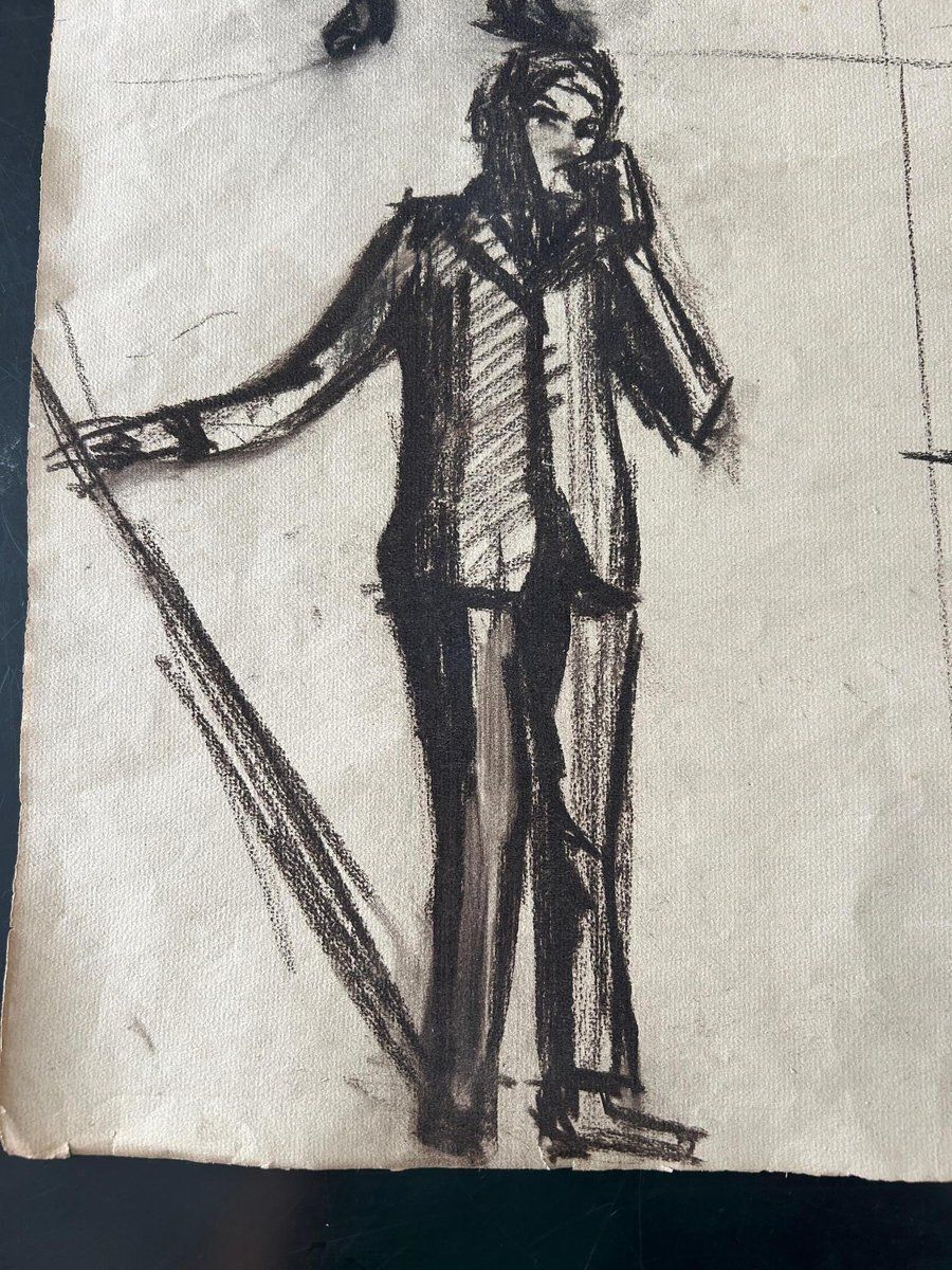 photo vintage 3 Sketches, December 1924, Charcoal On Paper, Set Of 3