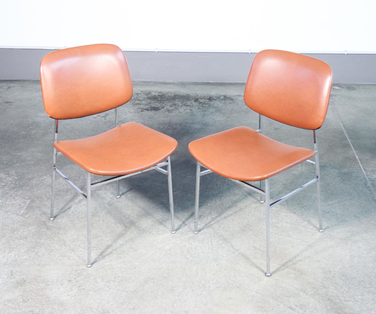 Furniture Set Of Six Italian Design Chairs From The 1960s, Made Of Chrome Metal And Skai photo