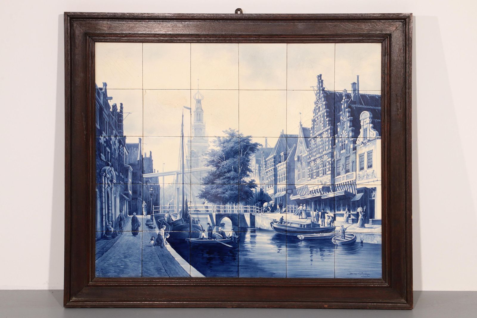 photo vintage Dutch Delft Por Fles Large Tile Tablaeu De Waag By Cornelis Springer 1898