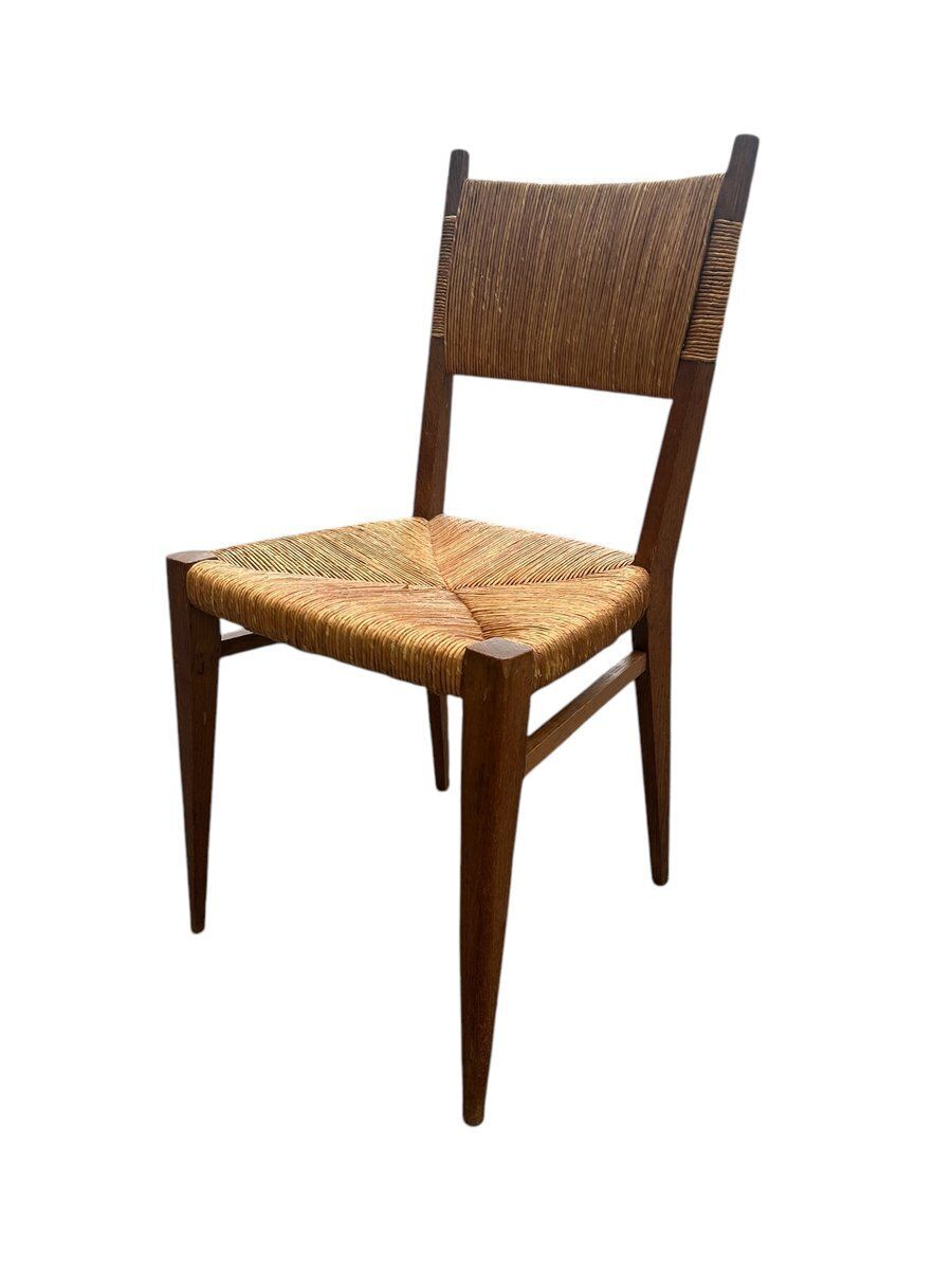 Set Of Straw Chairs By Marcel Gascoin, 1950s photo for sale