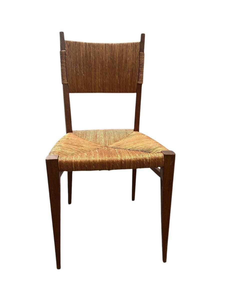 Set Of Straw Chairs By Marcel Gascoin, 1950s photo 1257.0