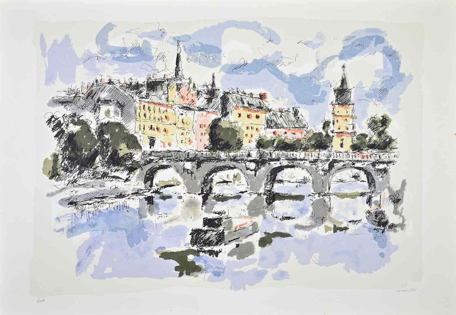 Franco Marzilliview Of Paris   Screenprint By Franco Marzilli   1990s1990s