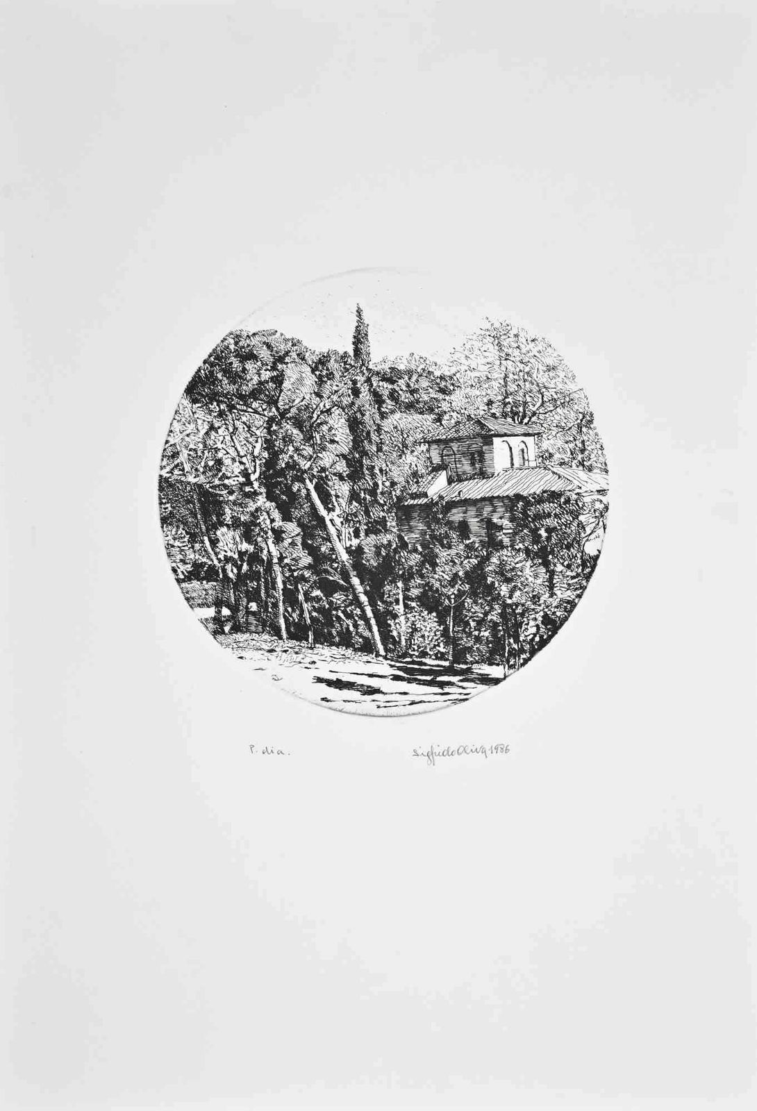 Sigfrido Olivaoval Rural Landscape   Etching By Sigfrido Oliva   19961996