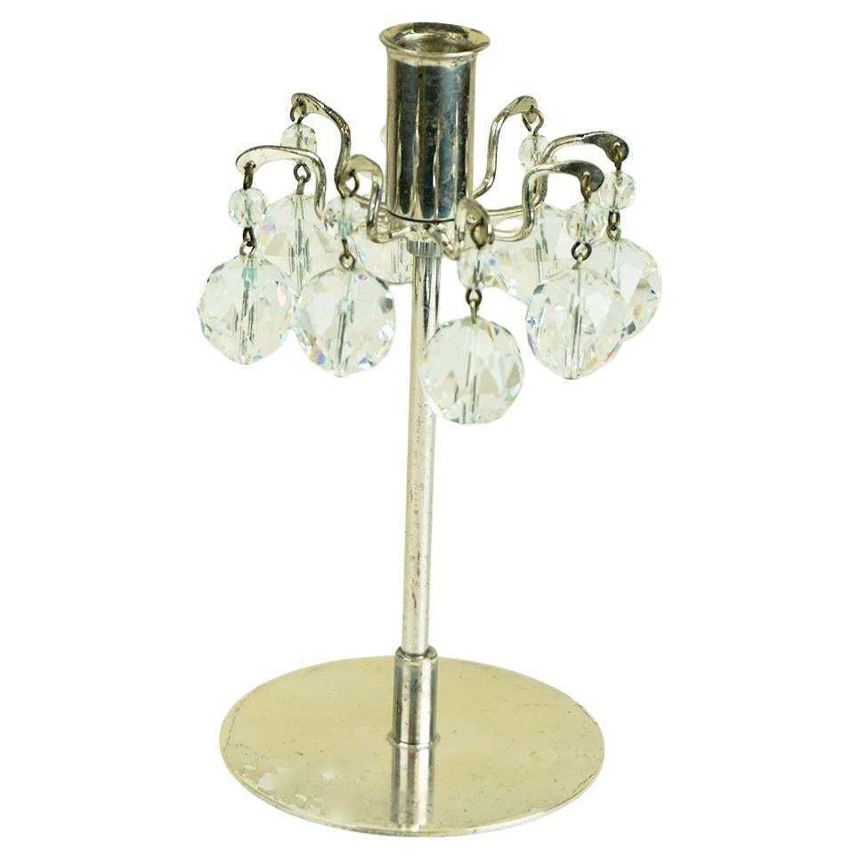 Austrian Midcentury J L Lobmeyr Crystal Glass Silver Candleholder