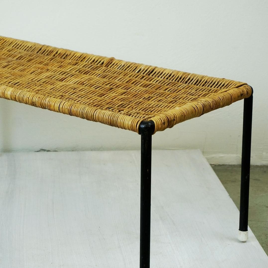photo furniture Austrian Midcentury Black Steel And Wicker Side Table By Carl Auböck
